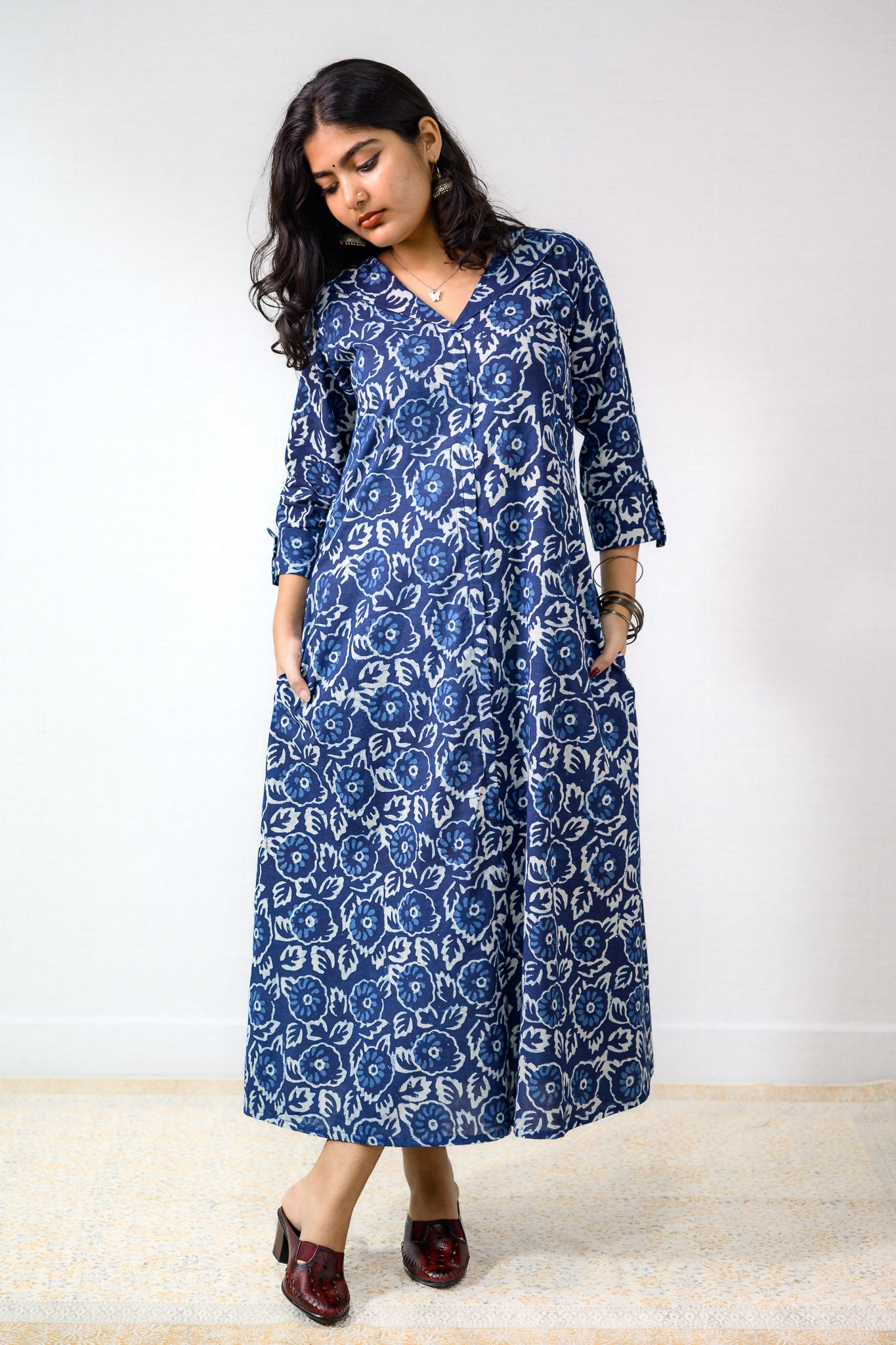 Madhuri Indigo Dabu Cotton Dress
