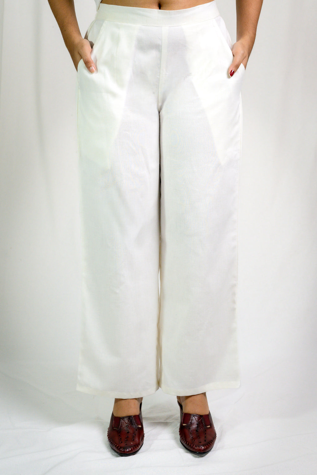 Off White Cotton Flax Parallel Pants