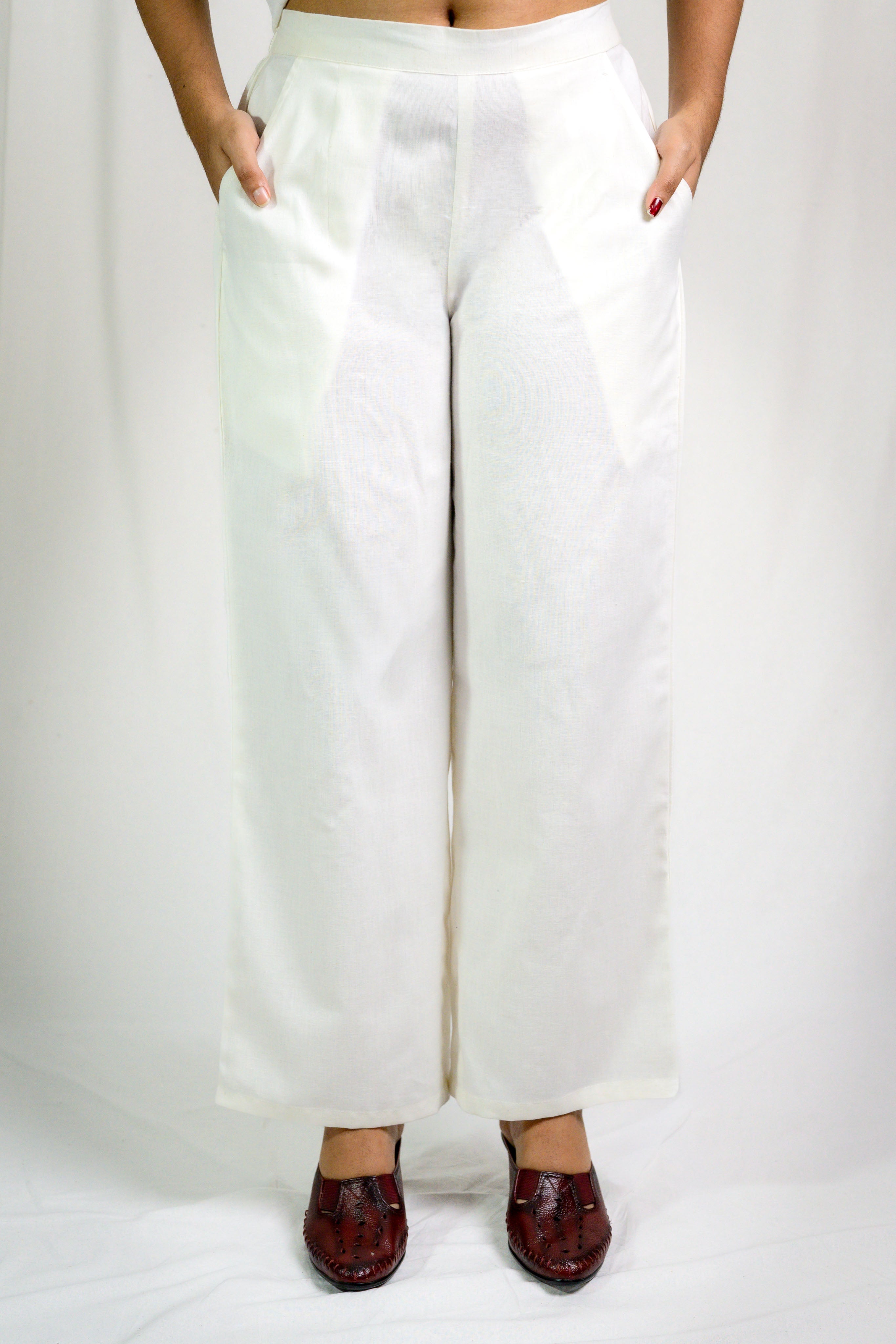 Off White Cotton Flax Parallel Pants