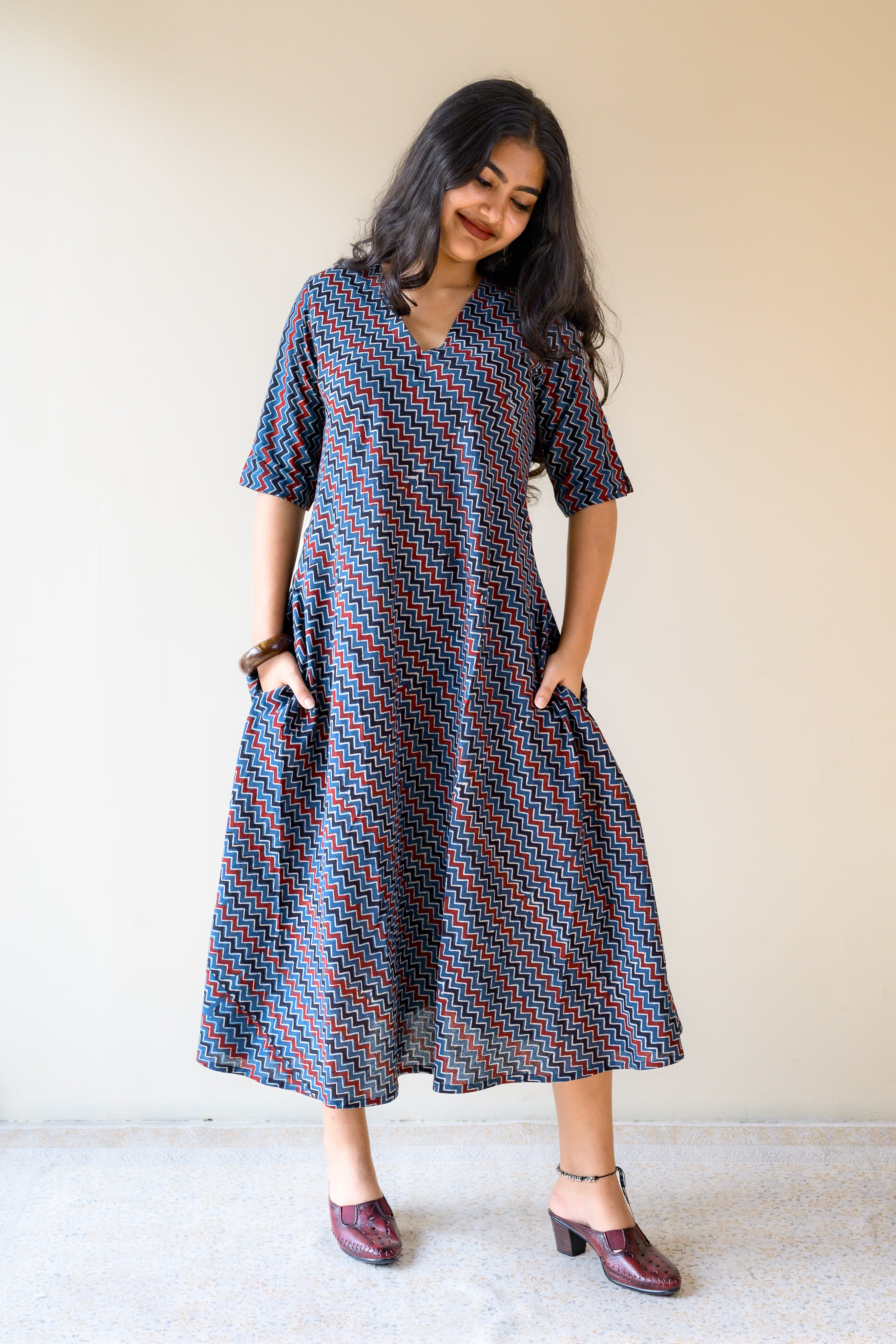 Nilara Ajrakh Stripes Dress