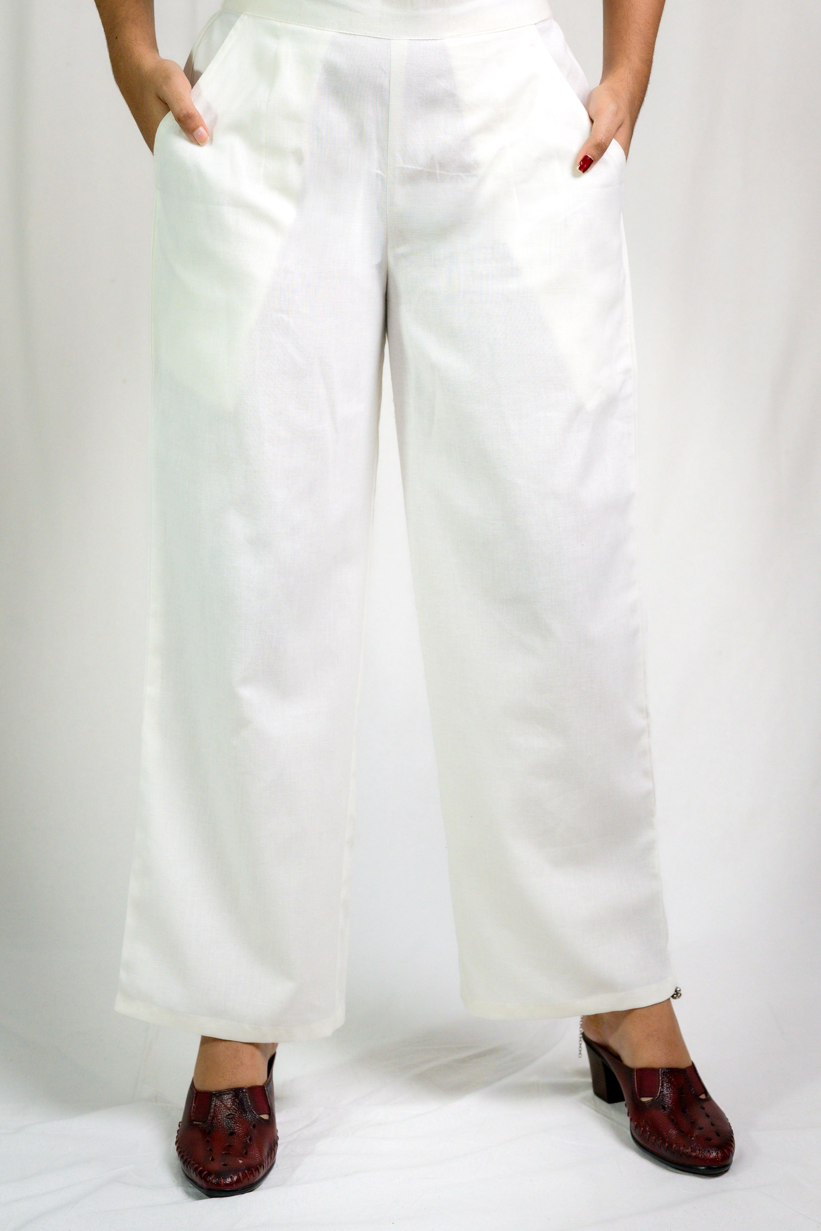 Off White Cotton Flax Parallel Pants