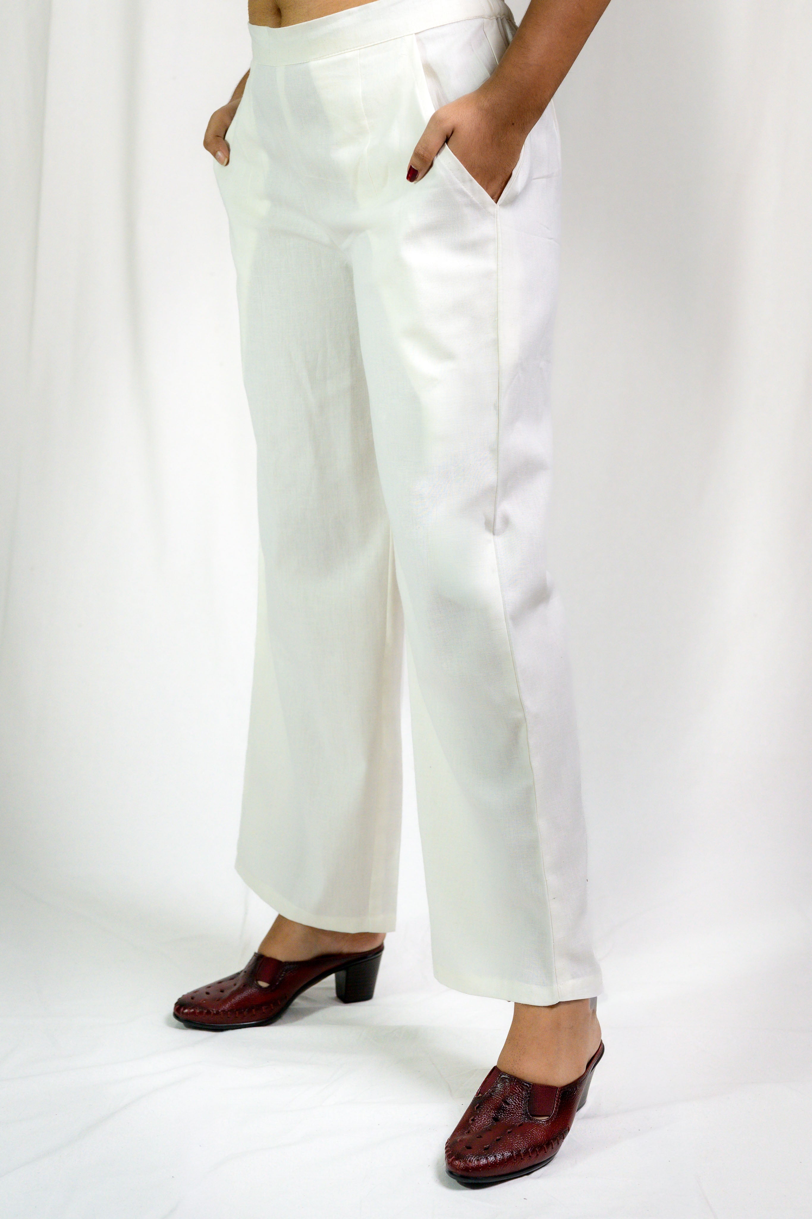 Off White Cotton Flax Parallel Pants