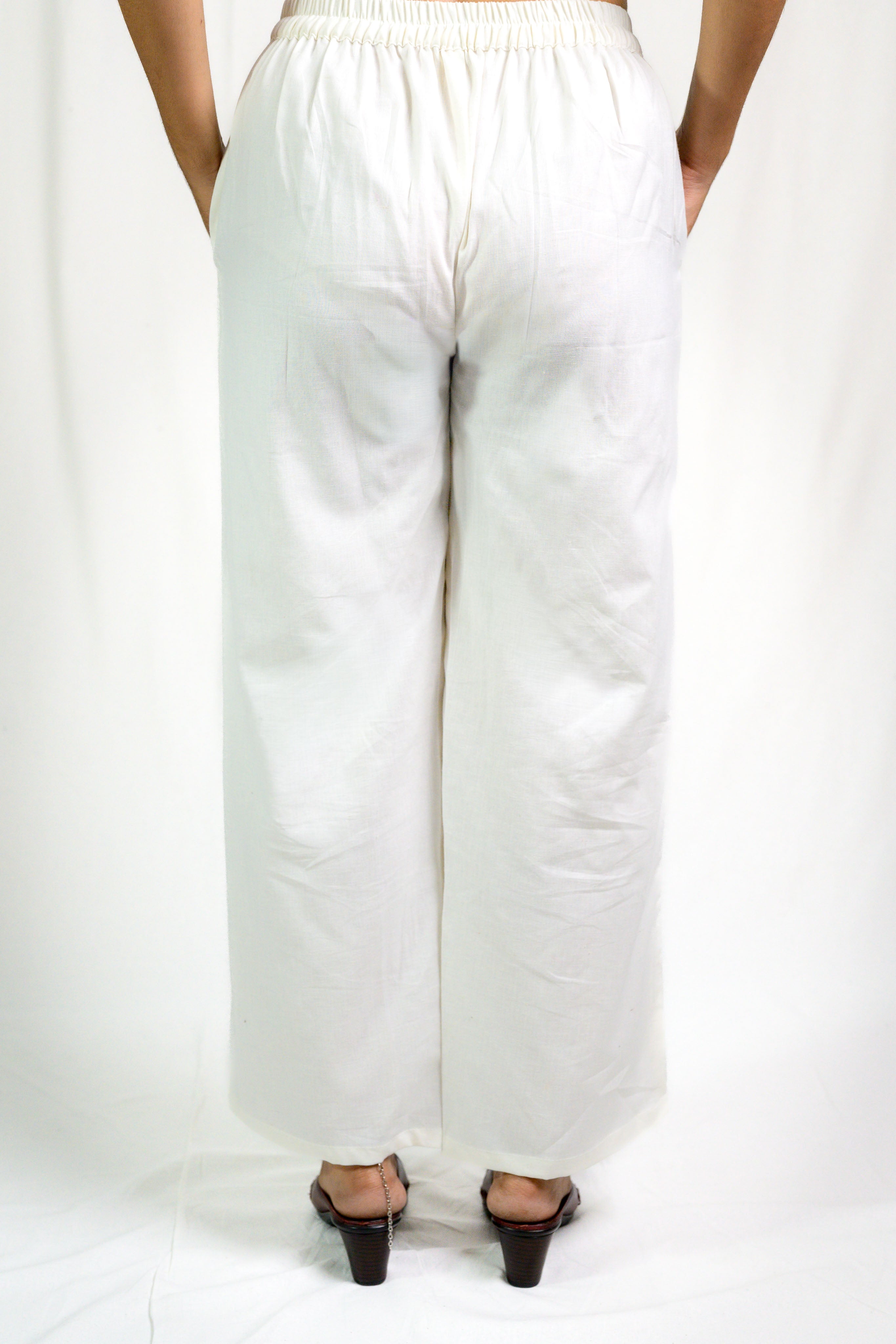 Off White Cotton Flax Parallel Pants