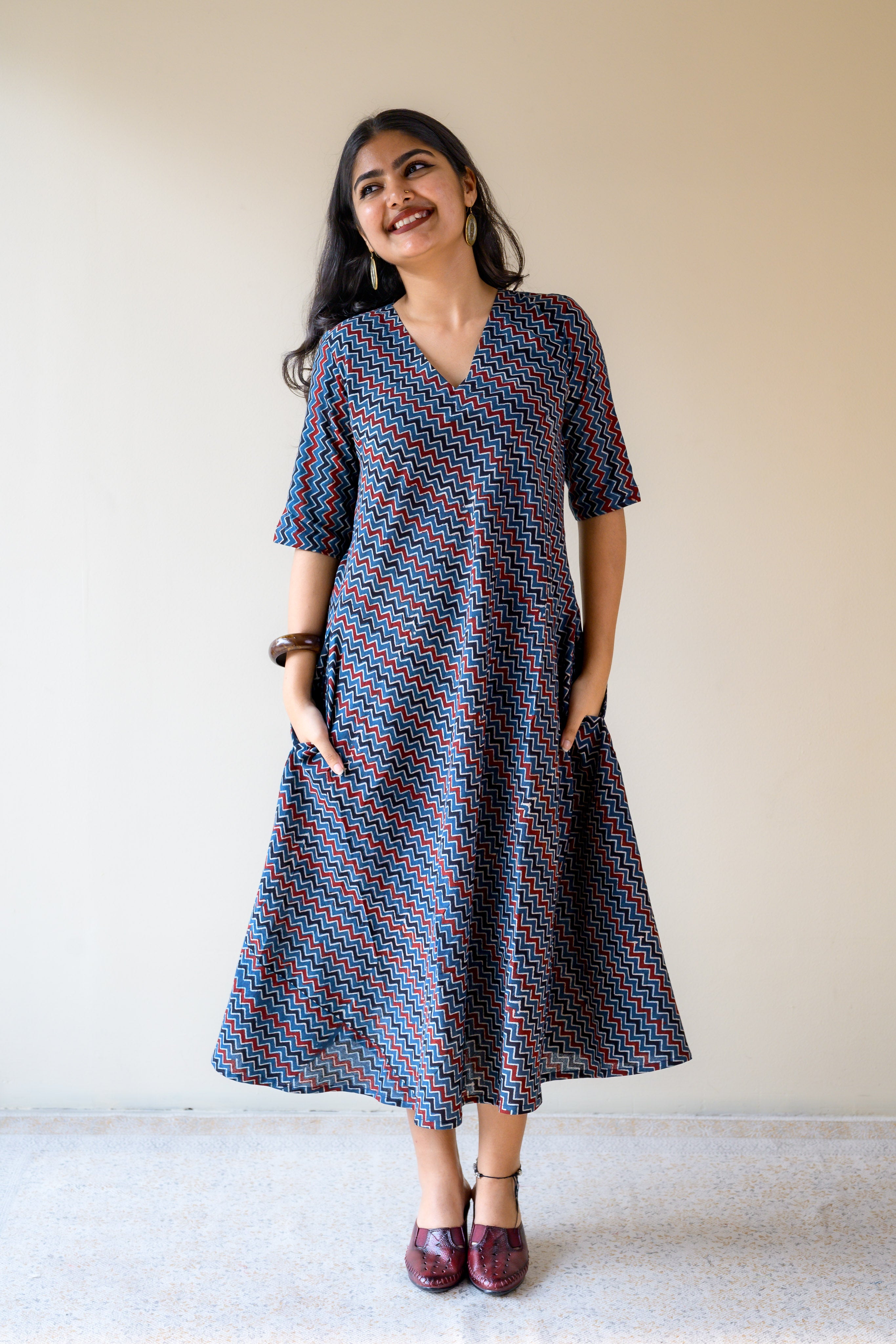 Nilara Ajrakh Stripes Dress