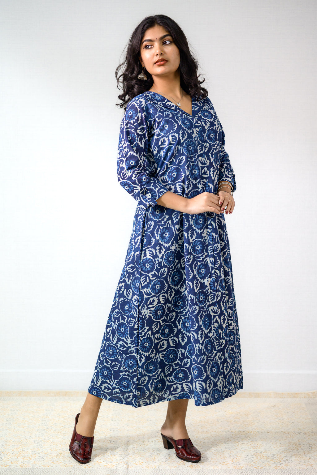 Madhuri Indigo Dabu Cotton Dress