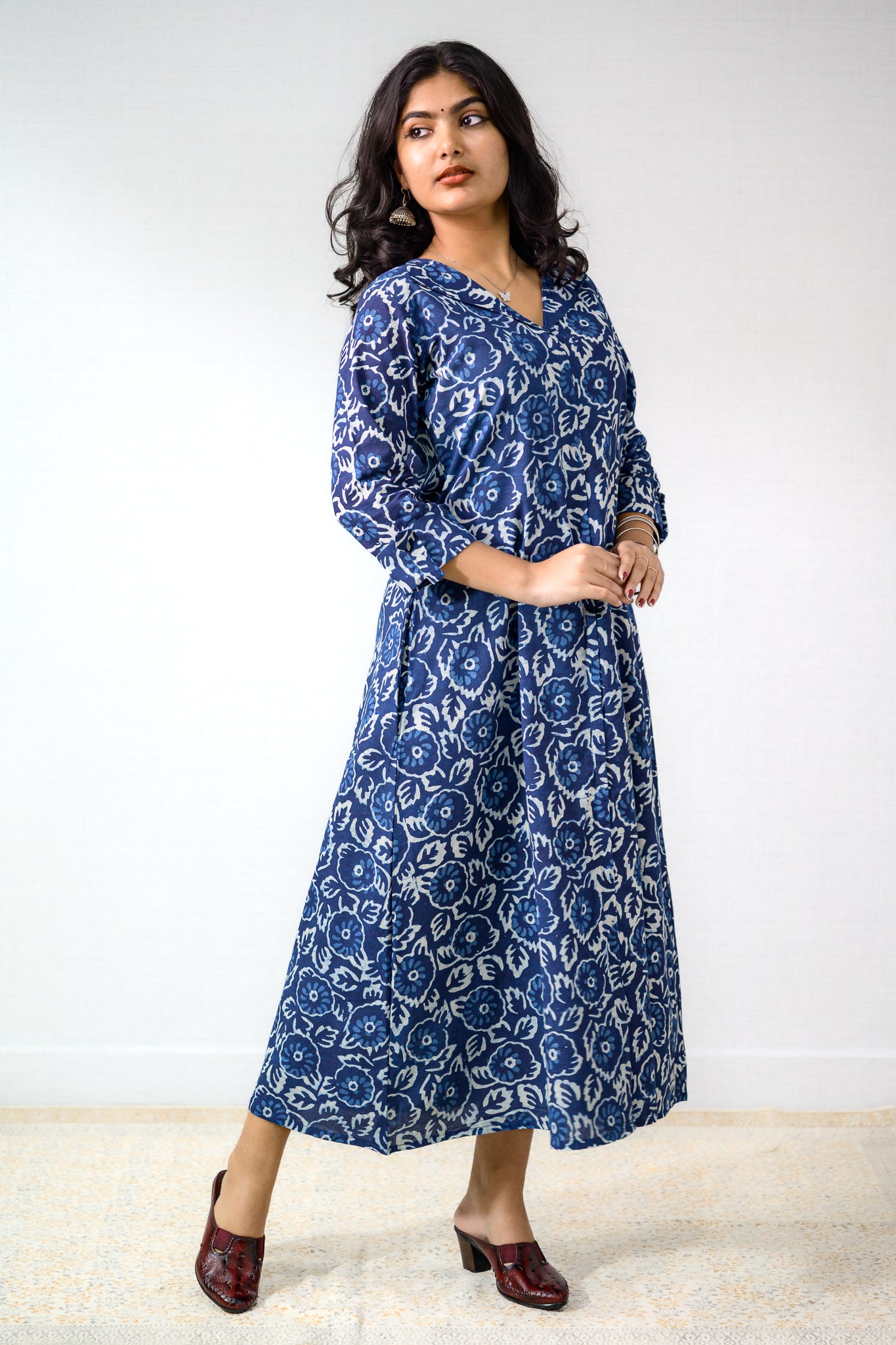 Madhuri Indigo Dabu Cotton Dress