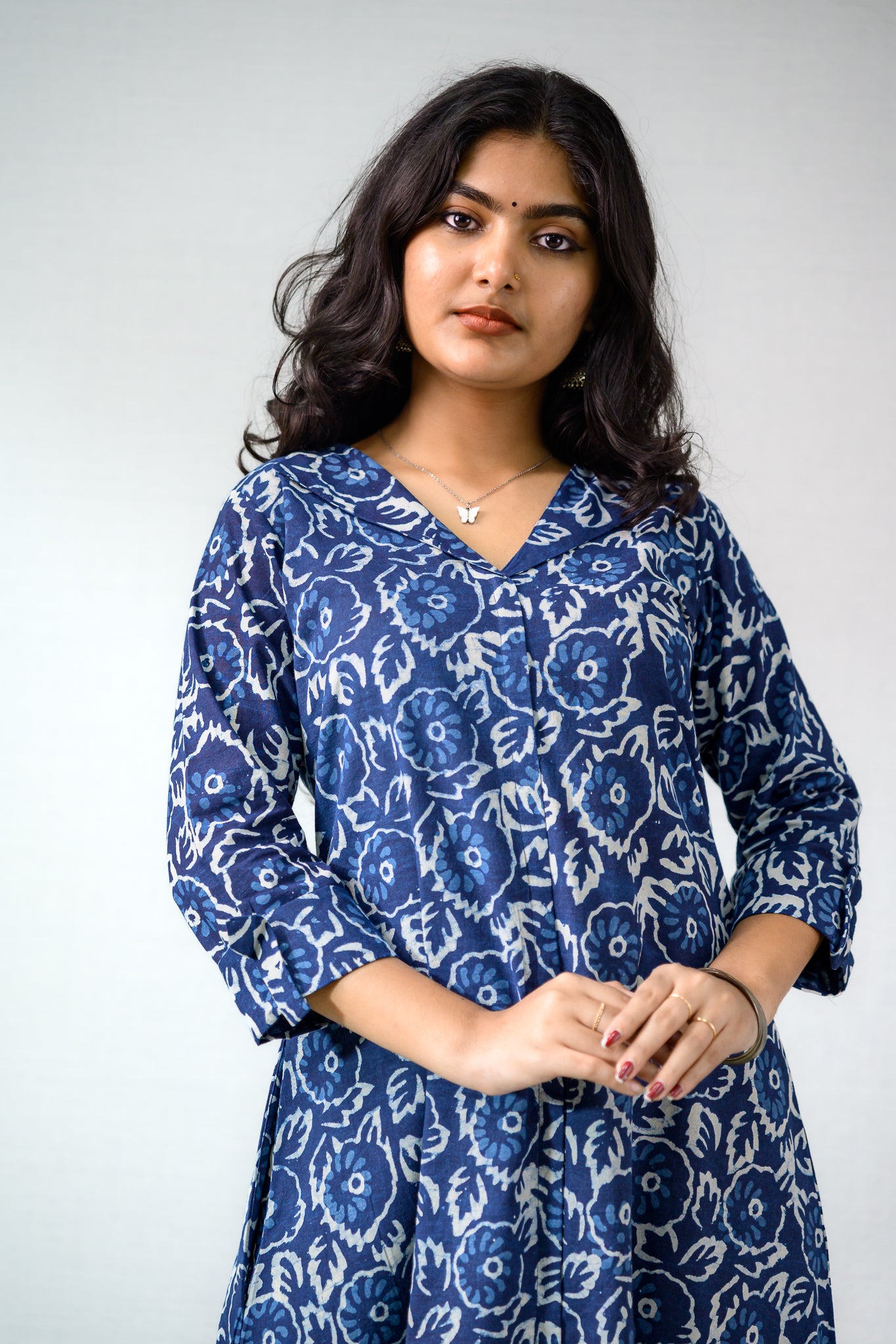Madhuri Indigo Dabu Cotton Dress