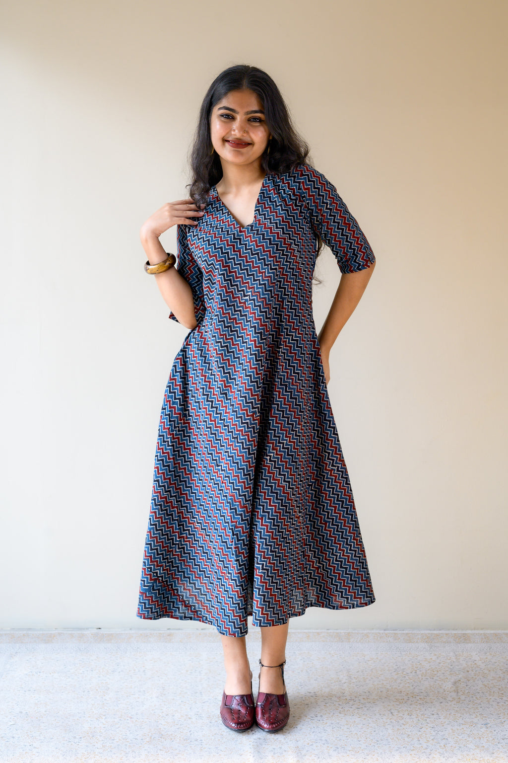 Nilara Ajrakh Stripes Dress