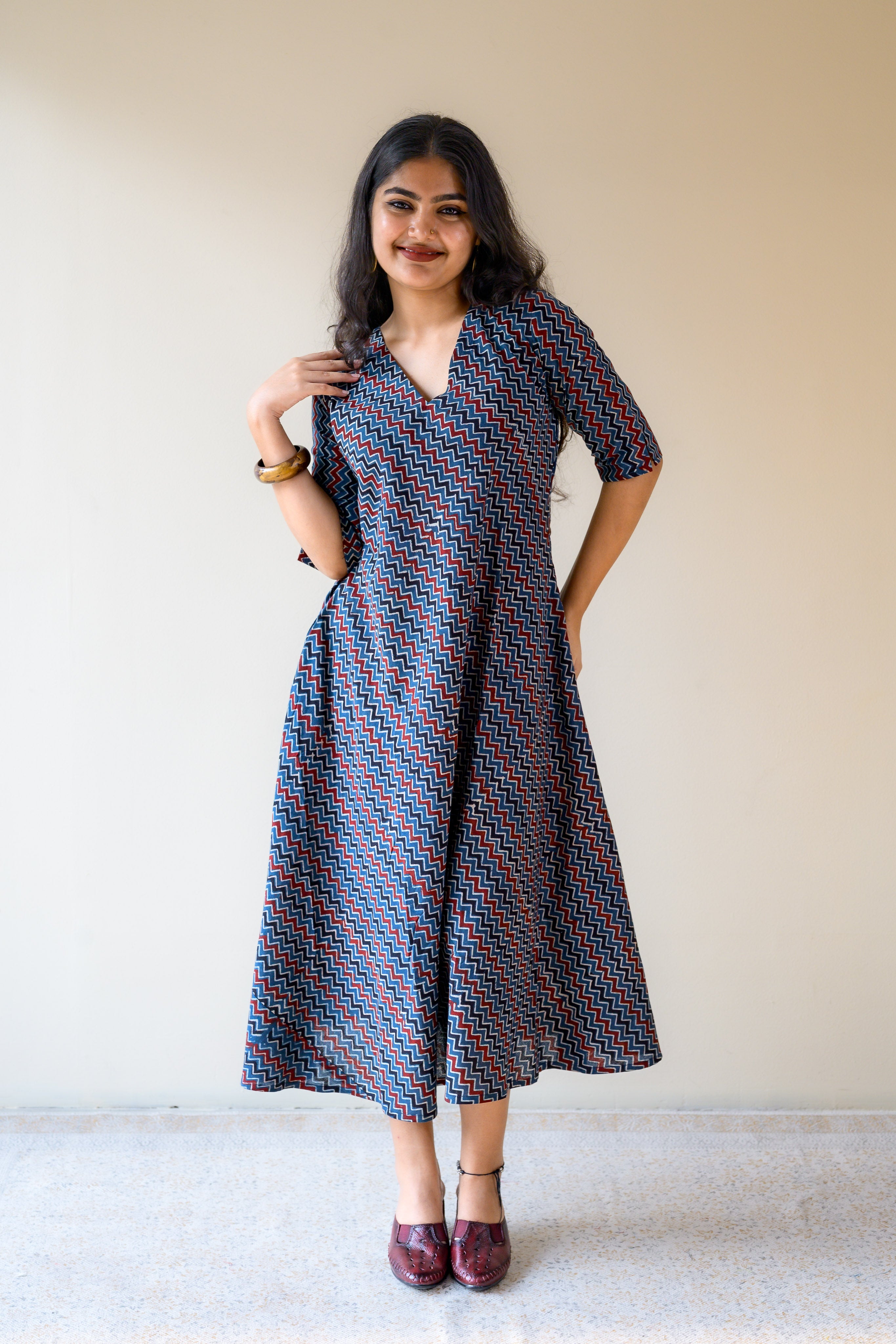 Nilara Ajrakh Stripes Dress