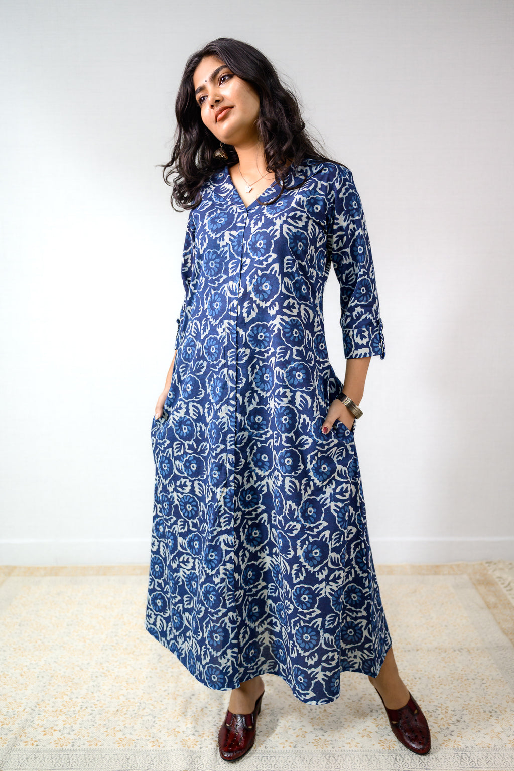 Madhuri Indigo Dabu Cotton Dress