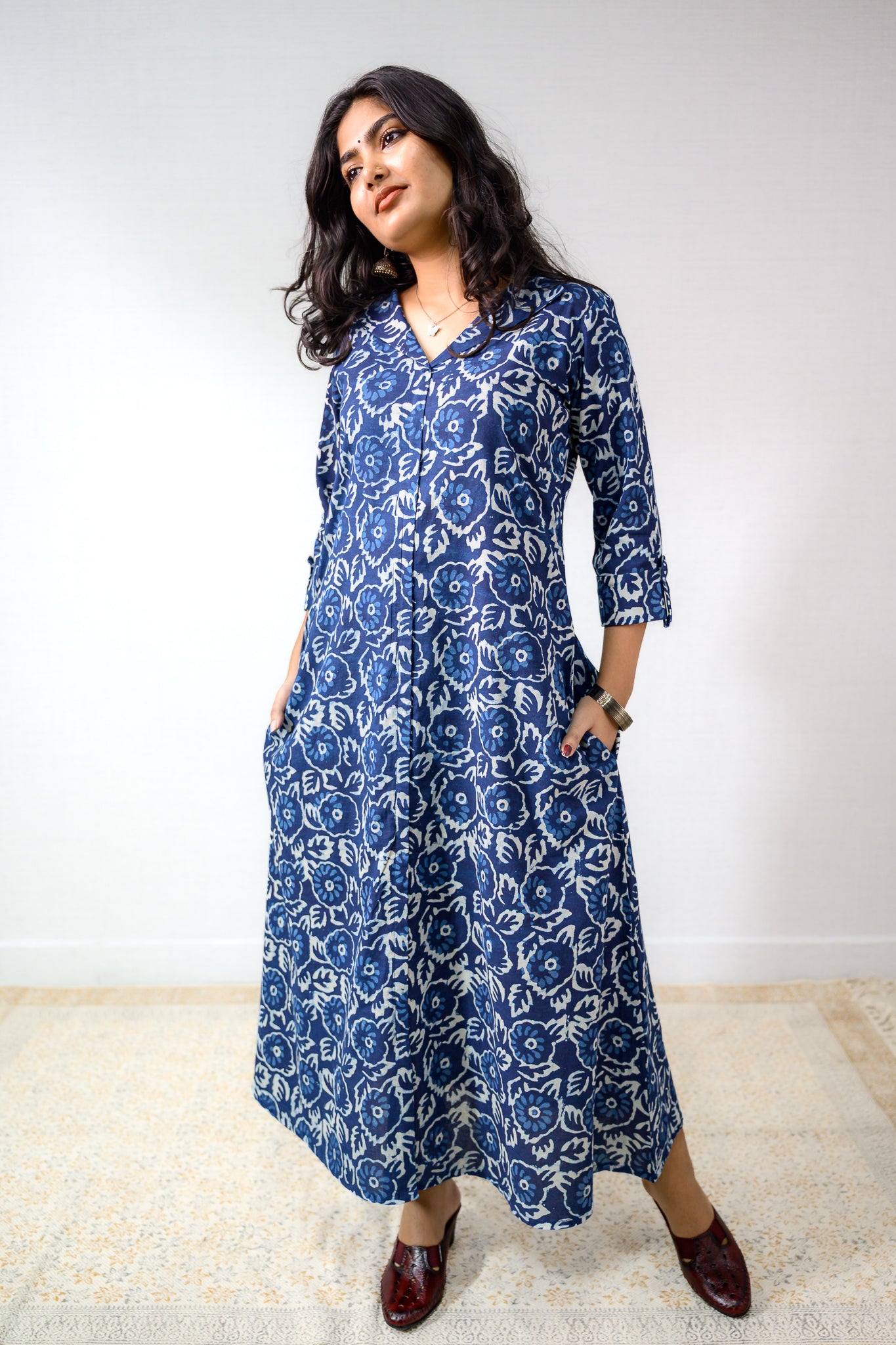 Madhuri Indigo Dabu Cotton Dress