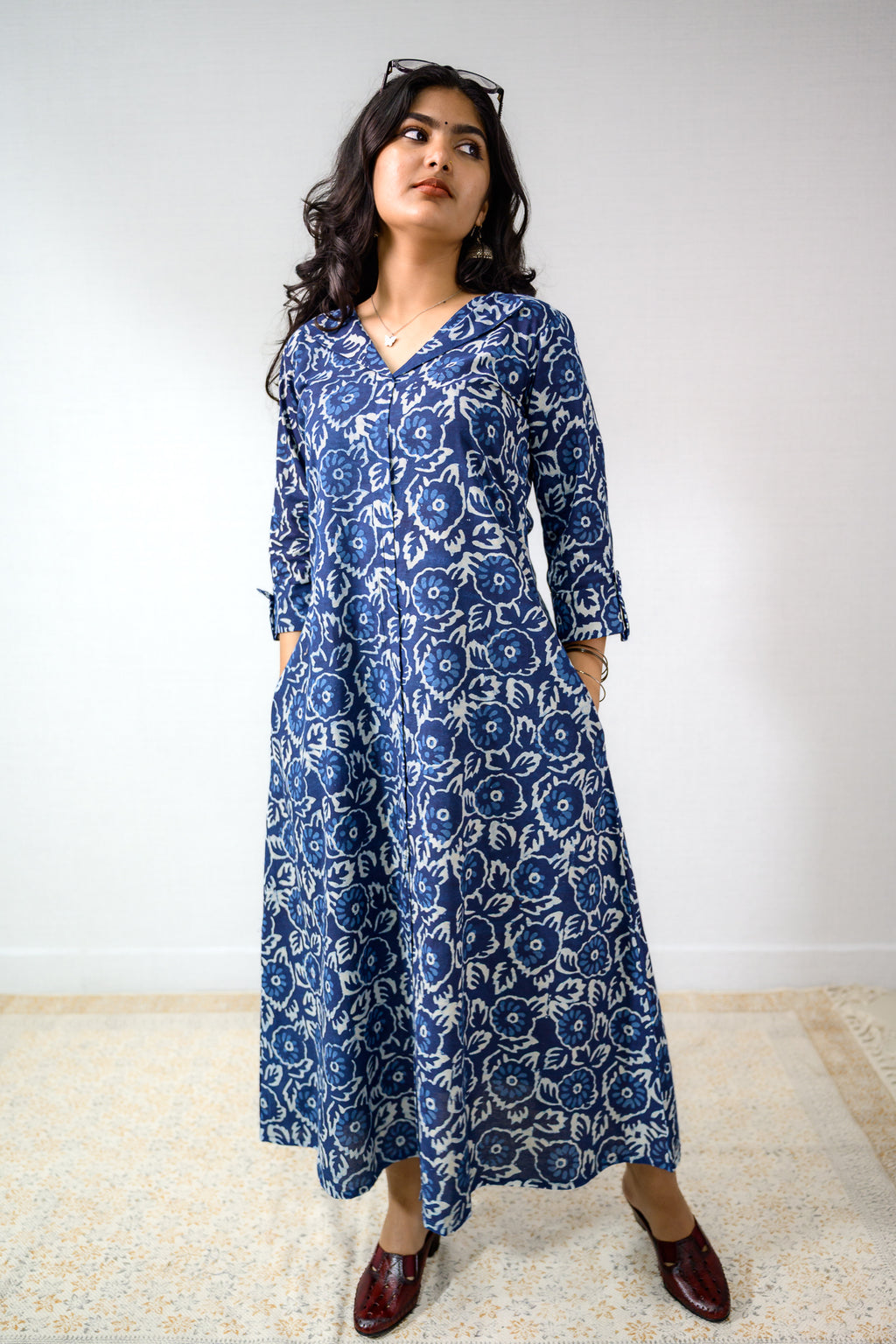 Madhuri Indigo Dabu Cotton Dress