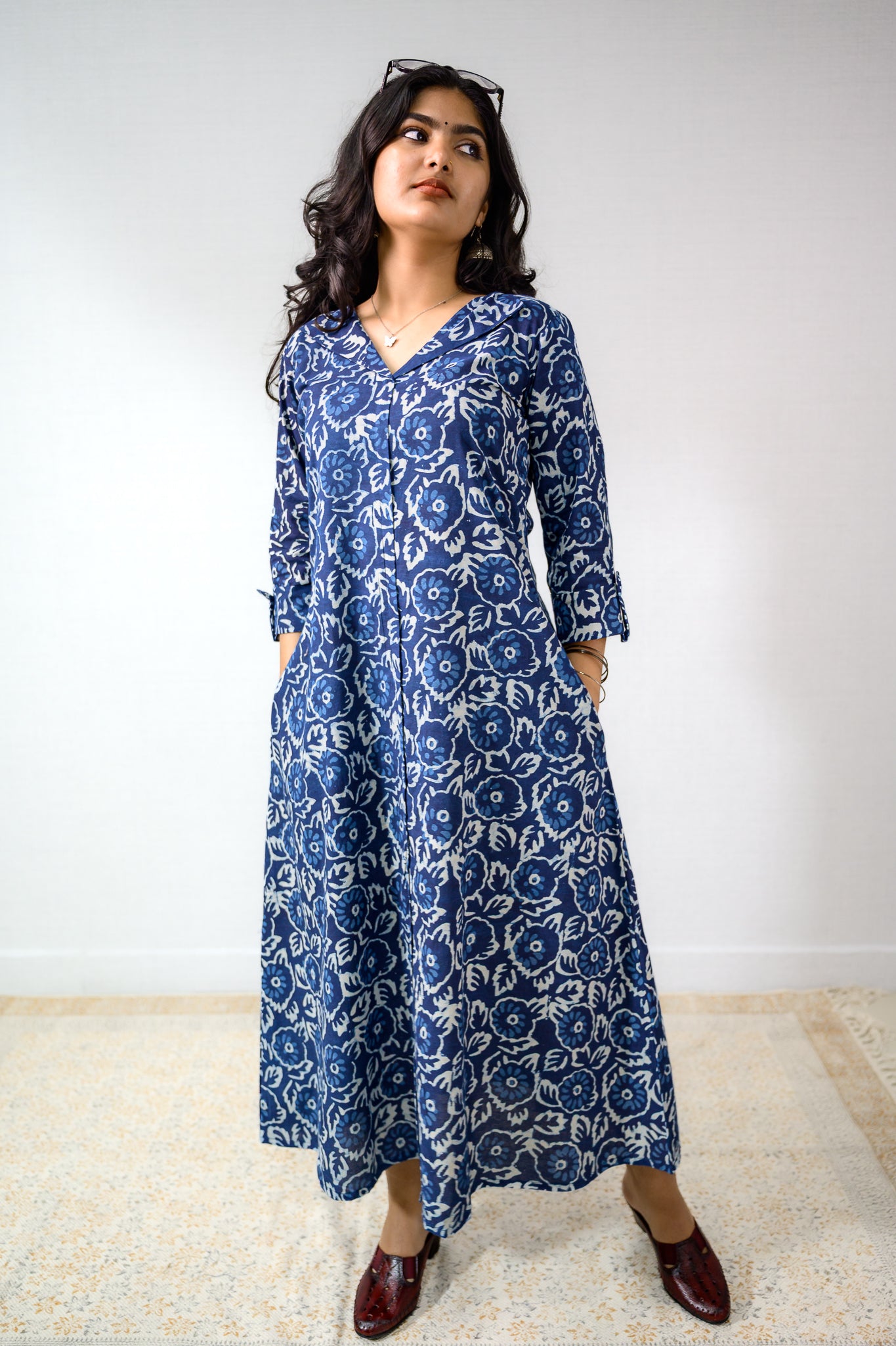 Madhuri Indigo Dabu Cotton Dress