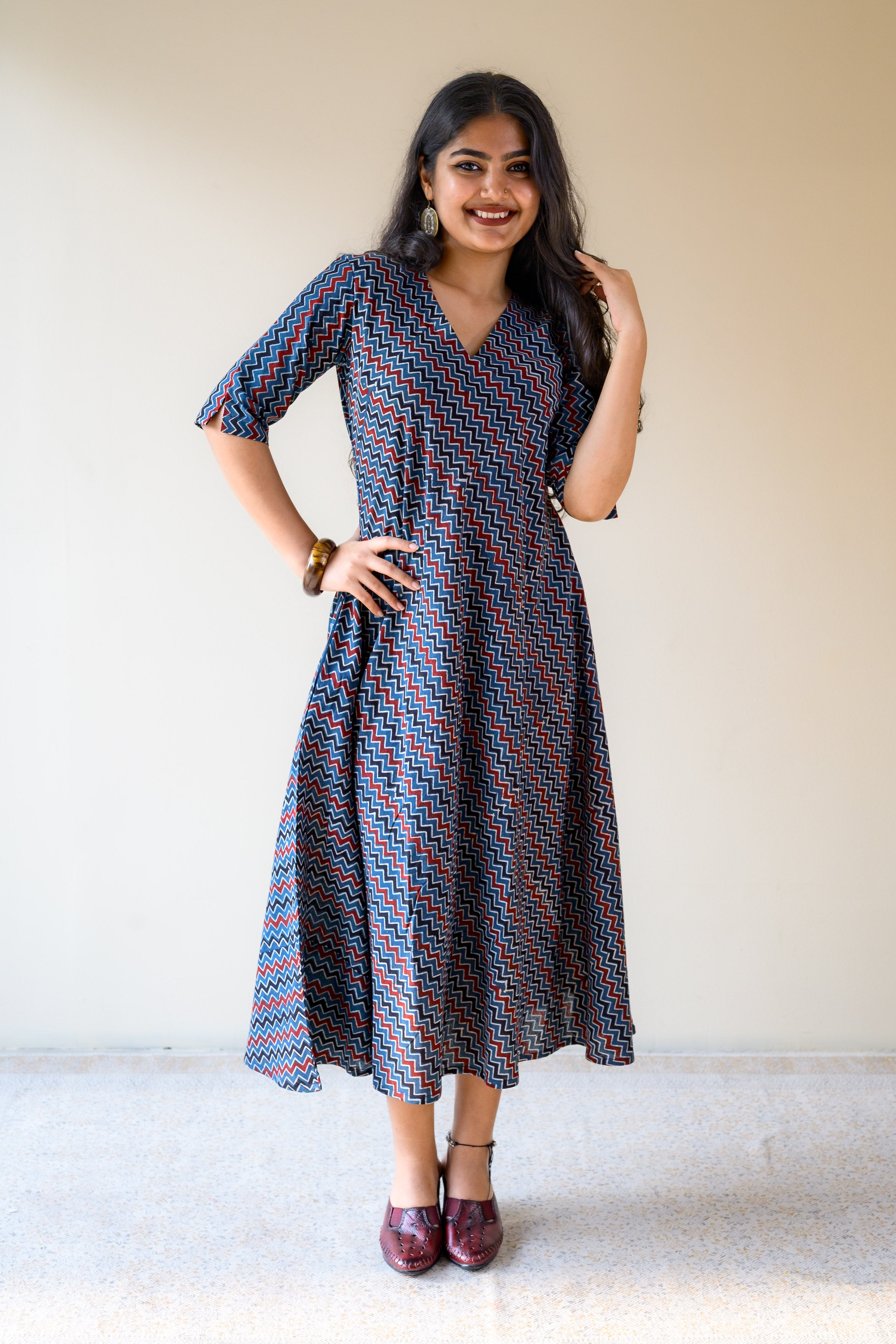 Nilara Ajrakh Stripes Dress