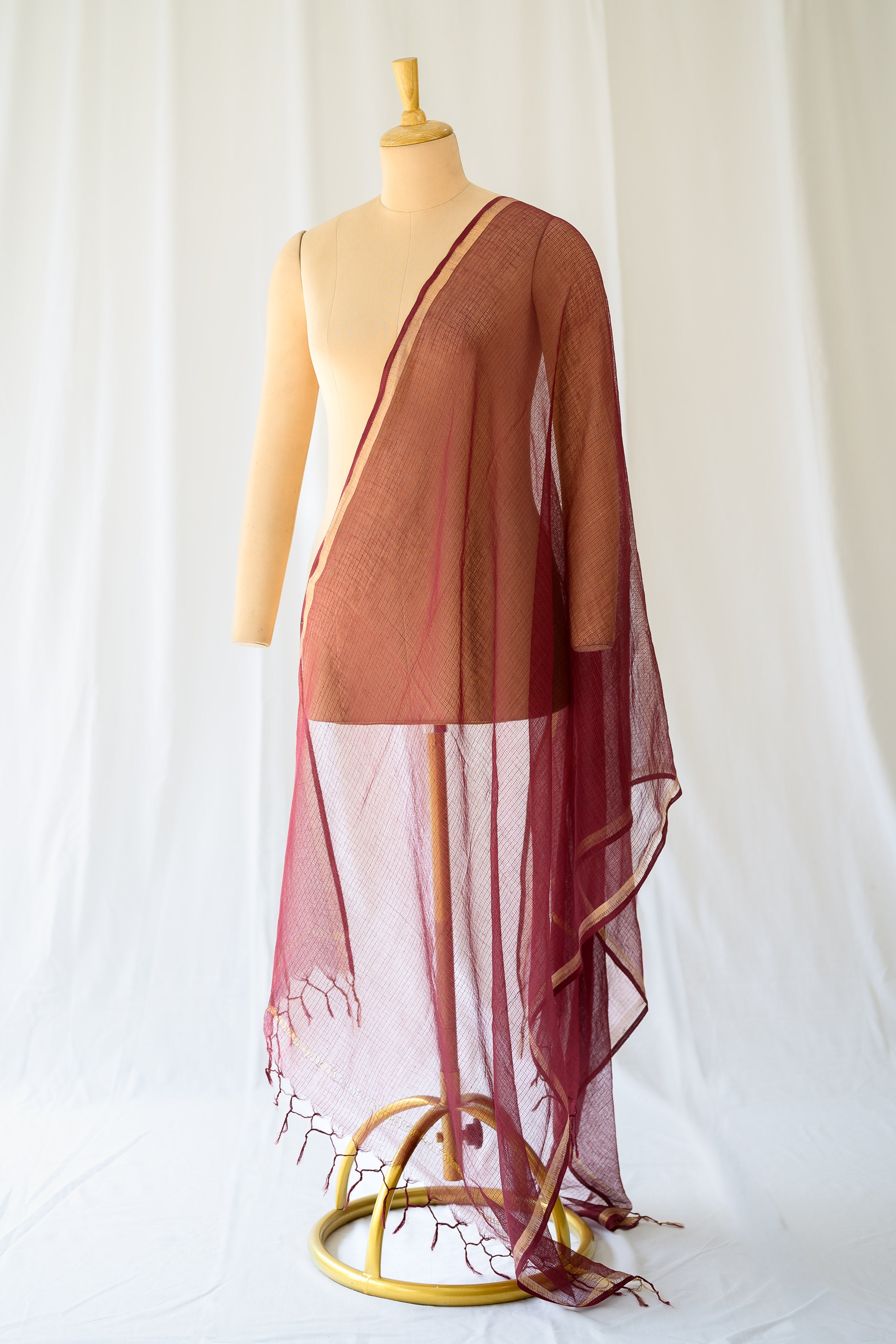 Maroon Plain Kota Doria Dupatta