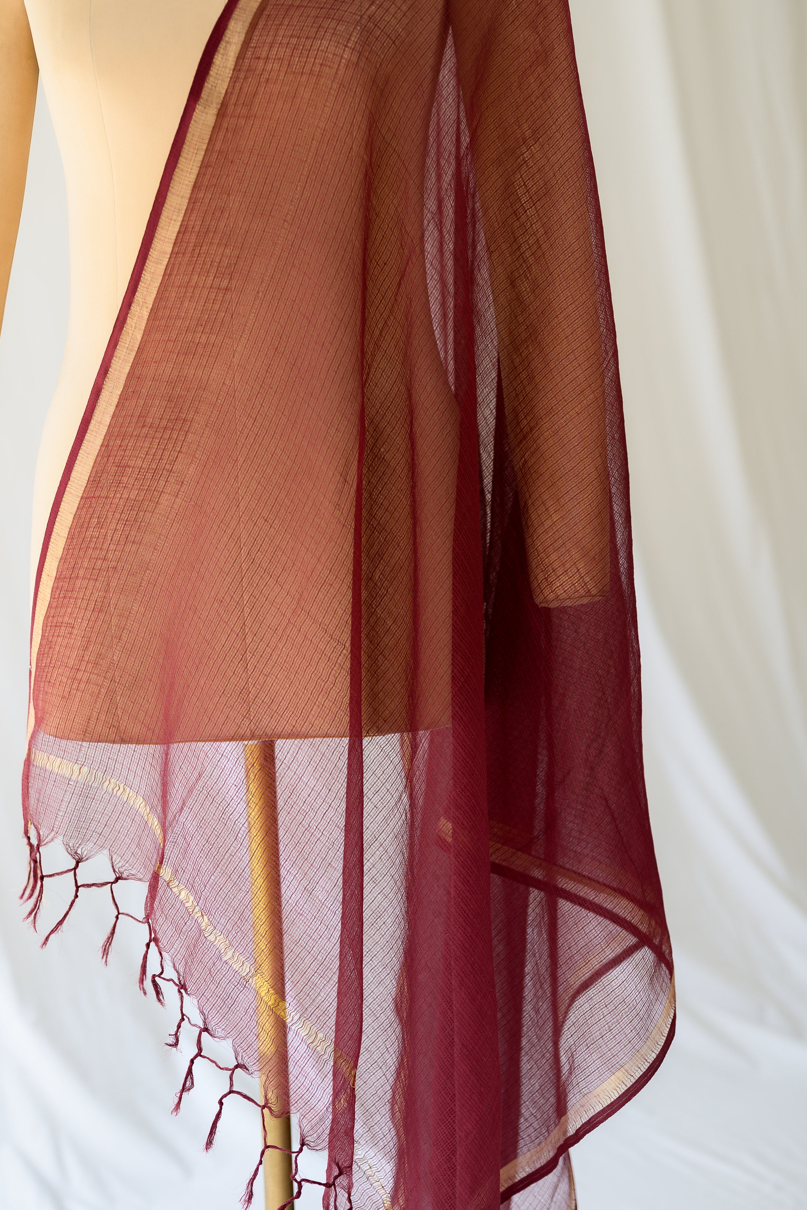 Maroon Plain Kota Doria Dupatta