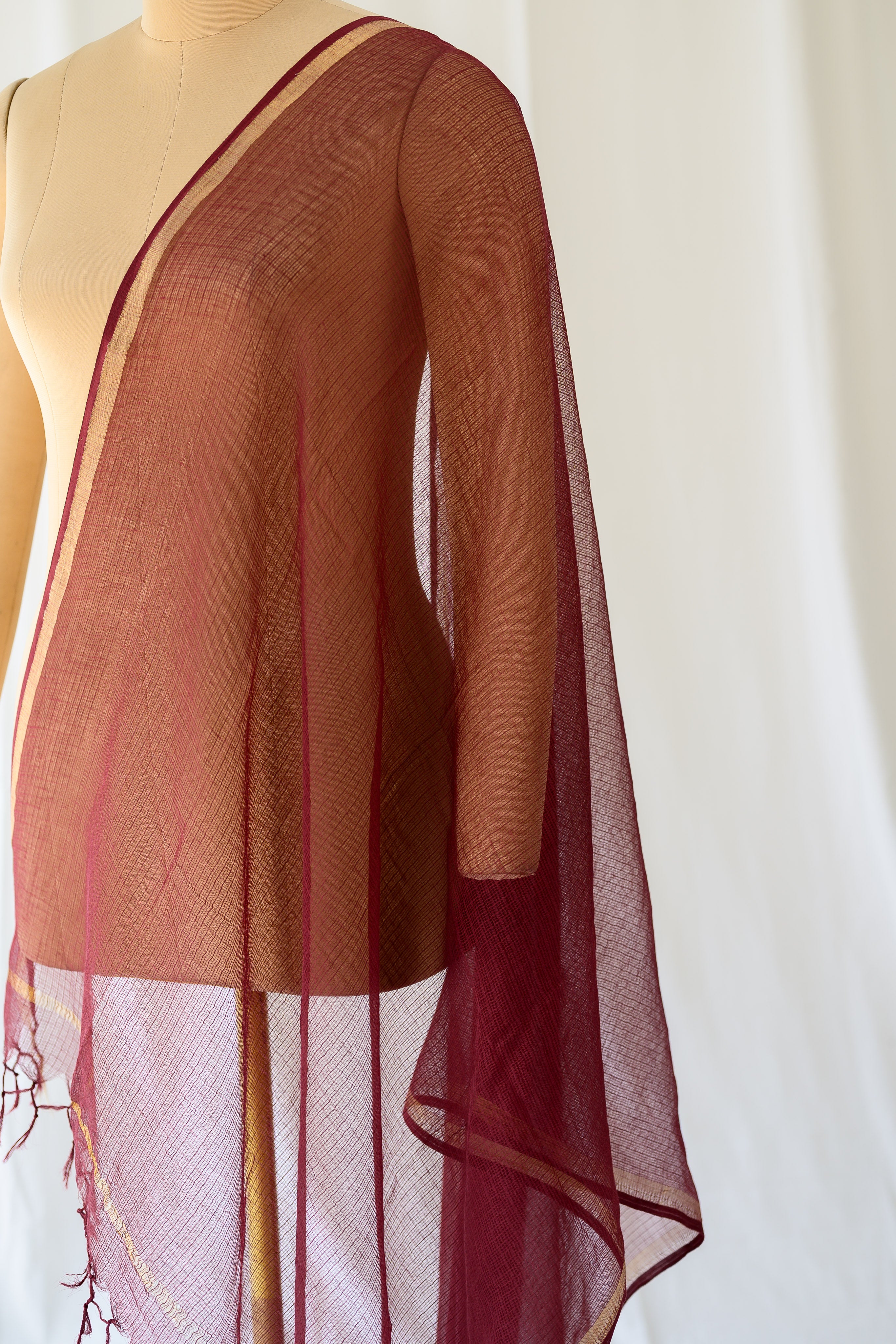 Maroon Plain Kota Doria Dupatta