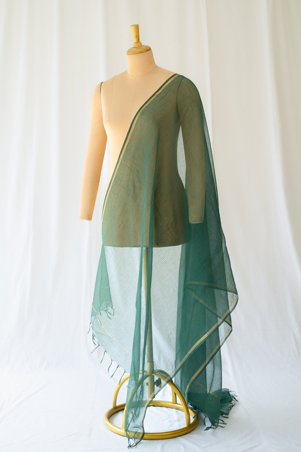 Plain Green Kota Doria Dupatta