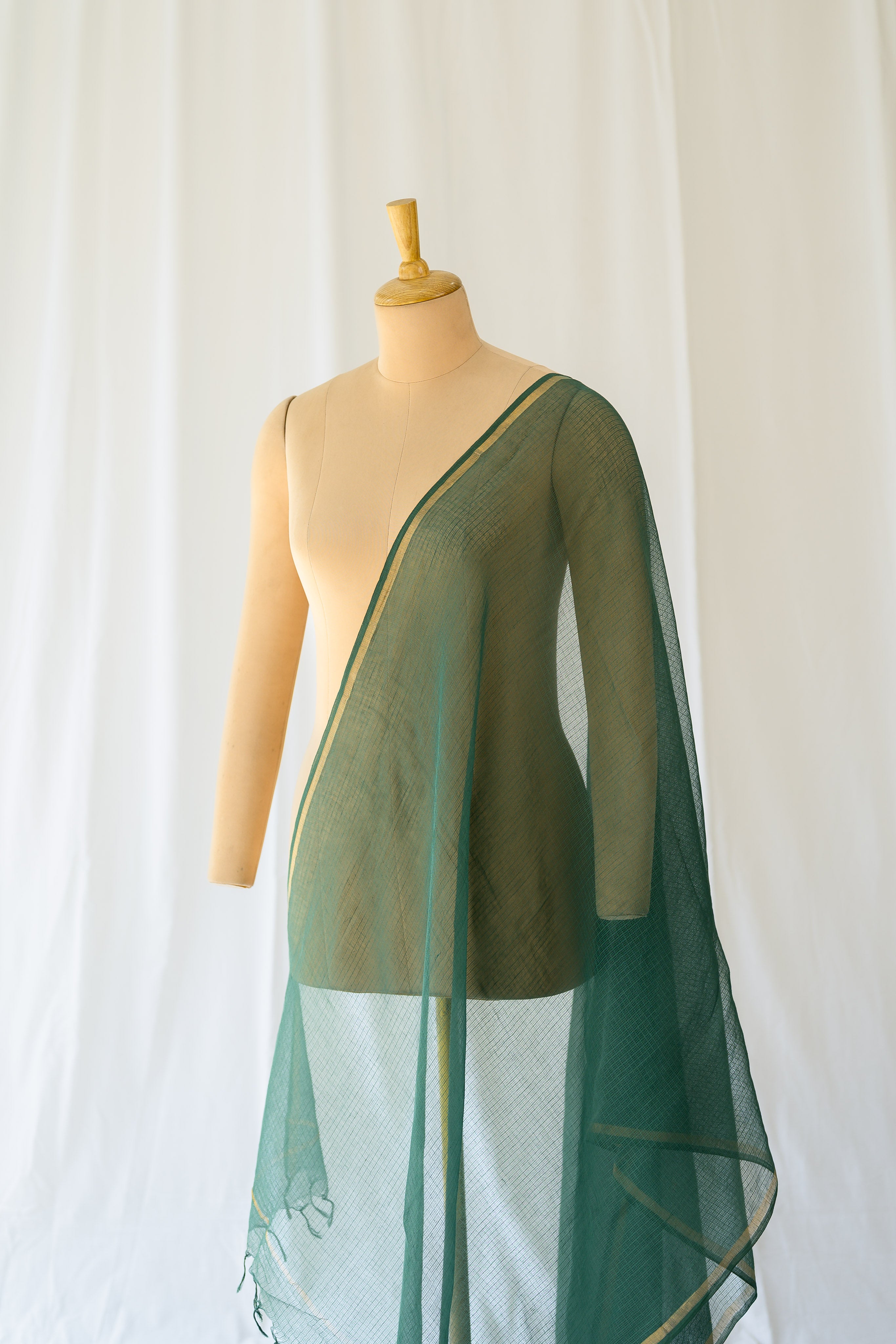 Plain Green Kota Doria Dupatta