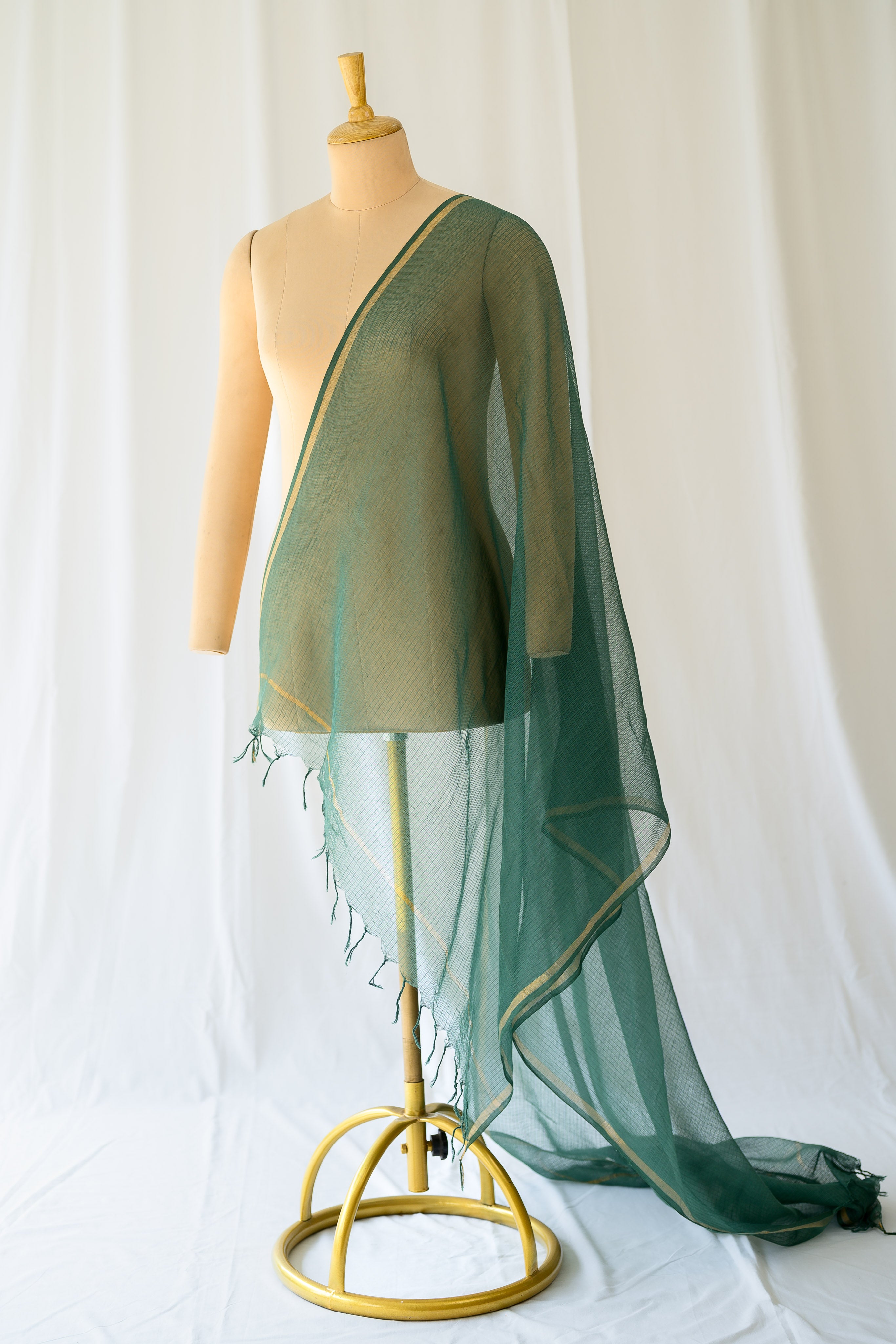 Plain Green Kota Doria Dupatta