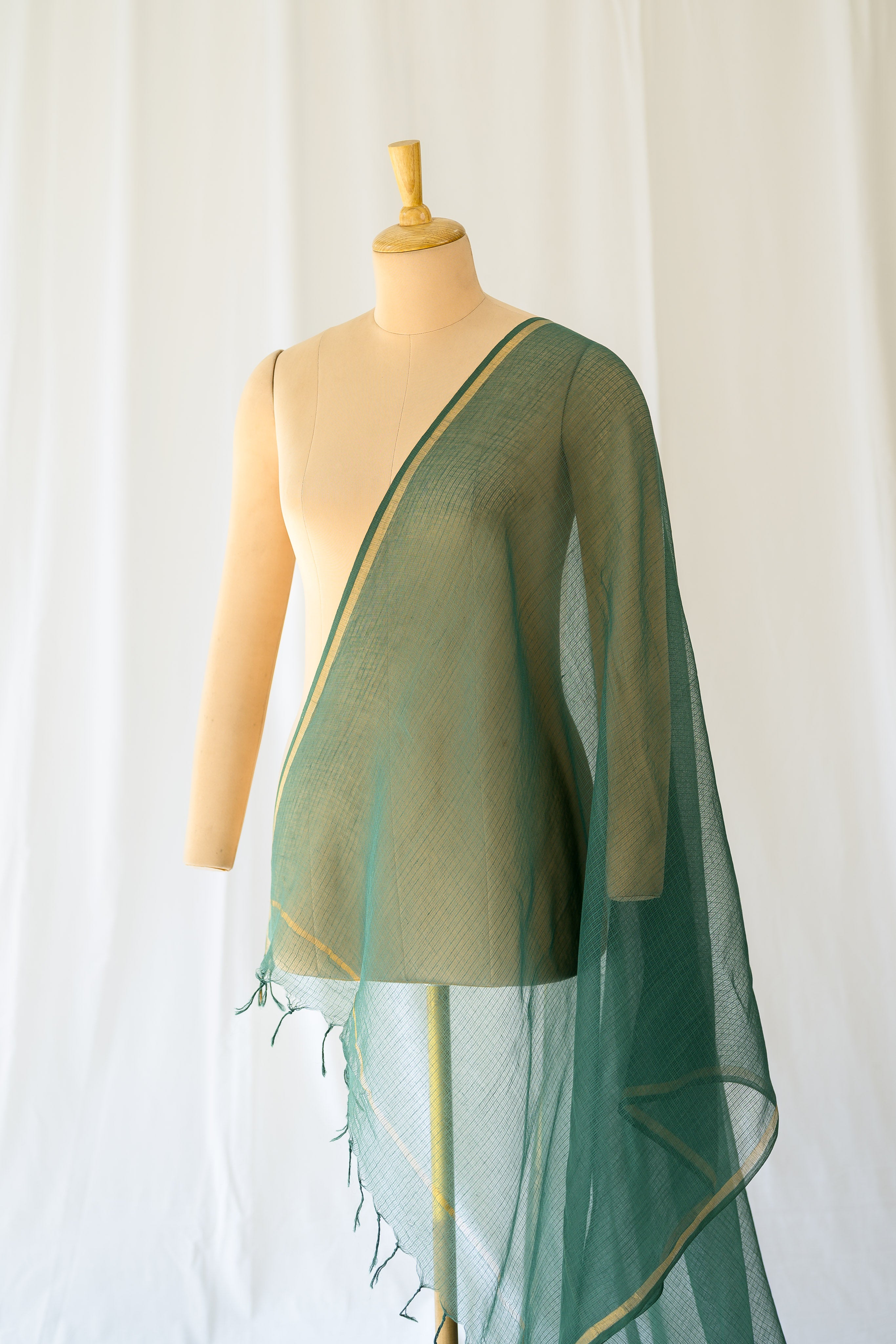 Plain Green Kota Doria Dupatta