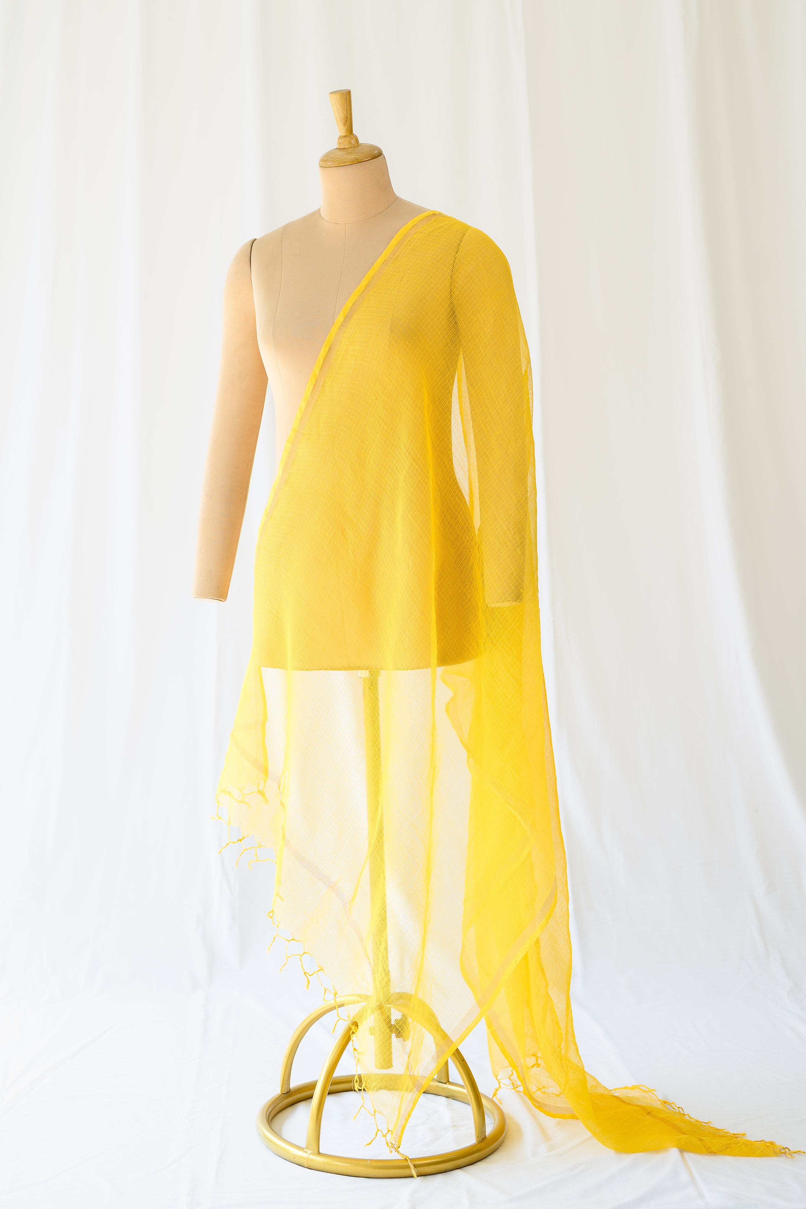 Turmeric Yellow Plain Kota Doria Dupatta