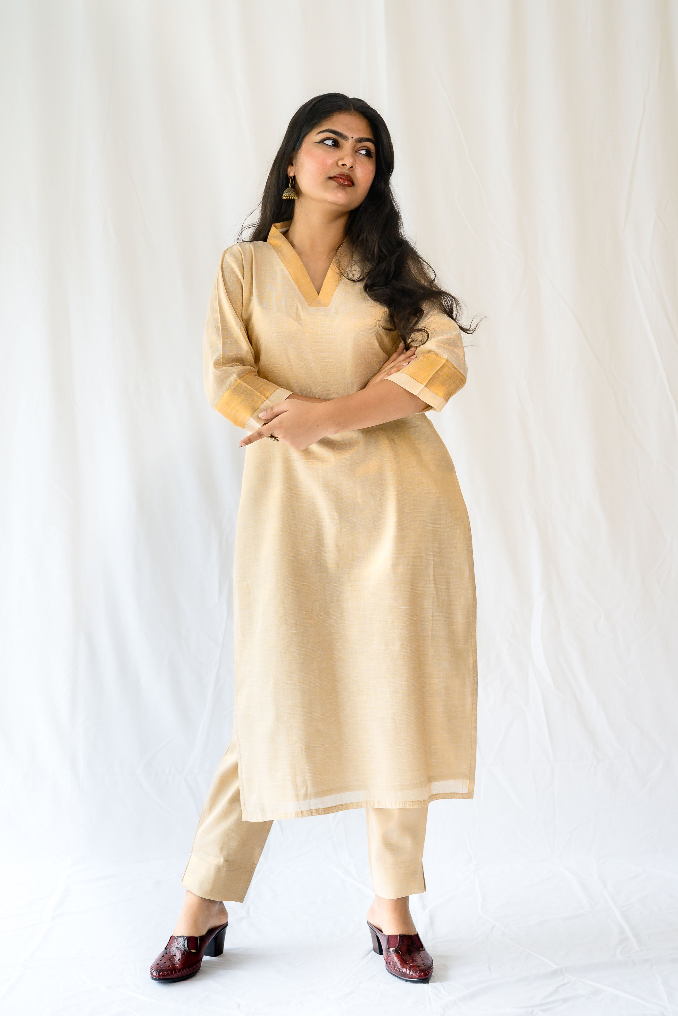 Kasavu Elegance Antique Gold Tissue Kurta