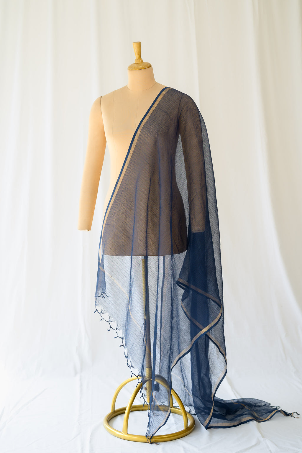 Navy Blue Plain Kota Doria Dupatta