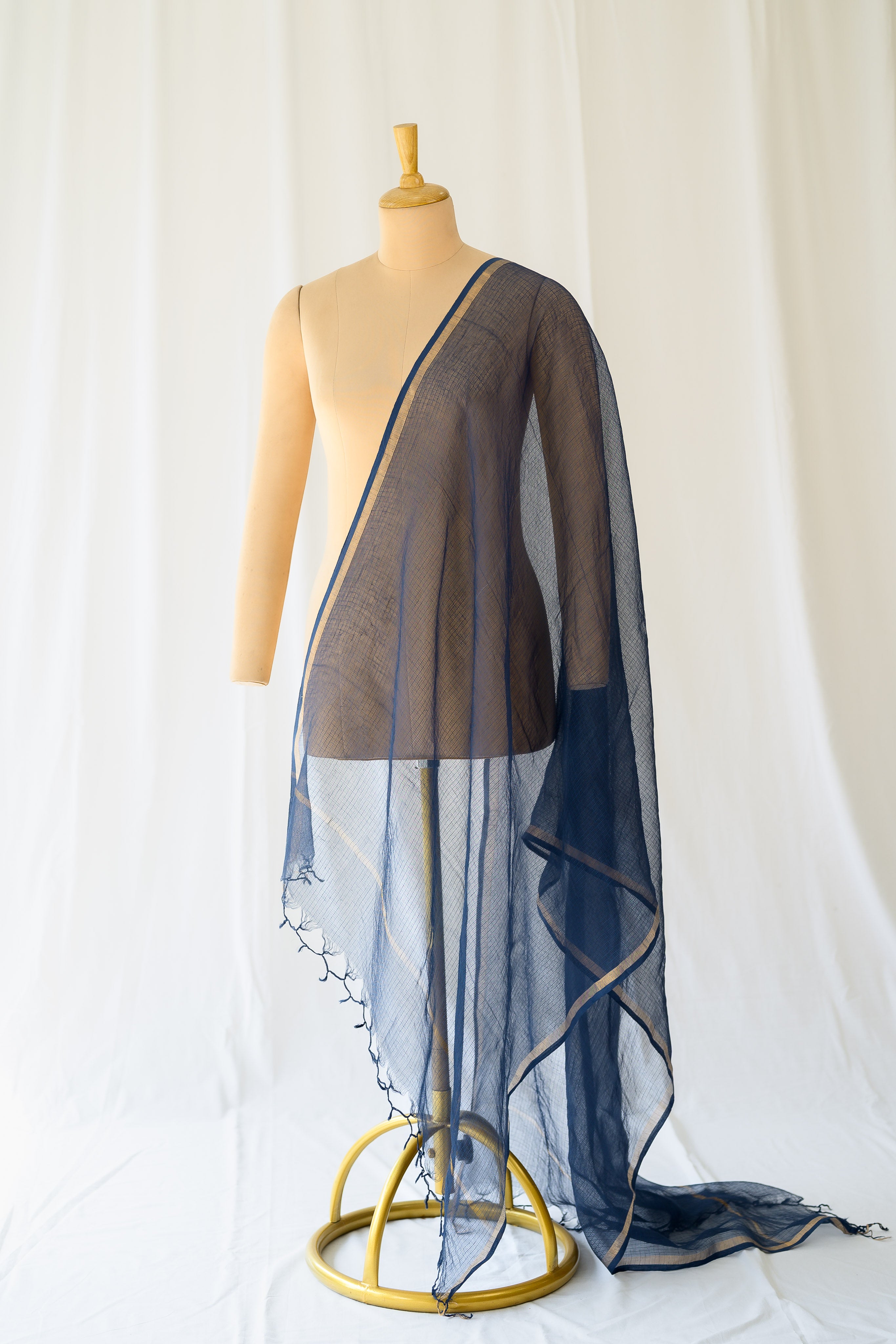 Navy Blue Plain Kota Doria Dupatta