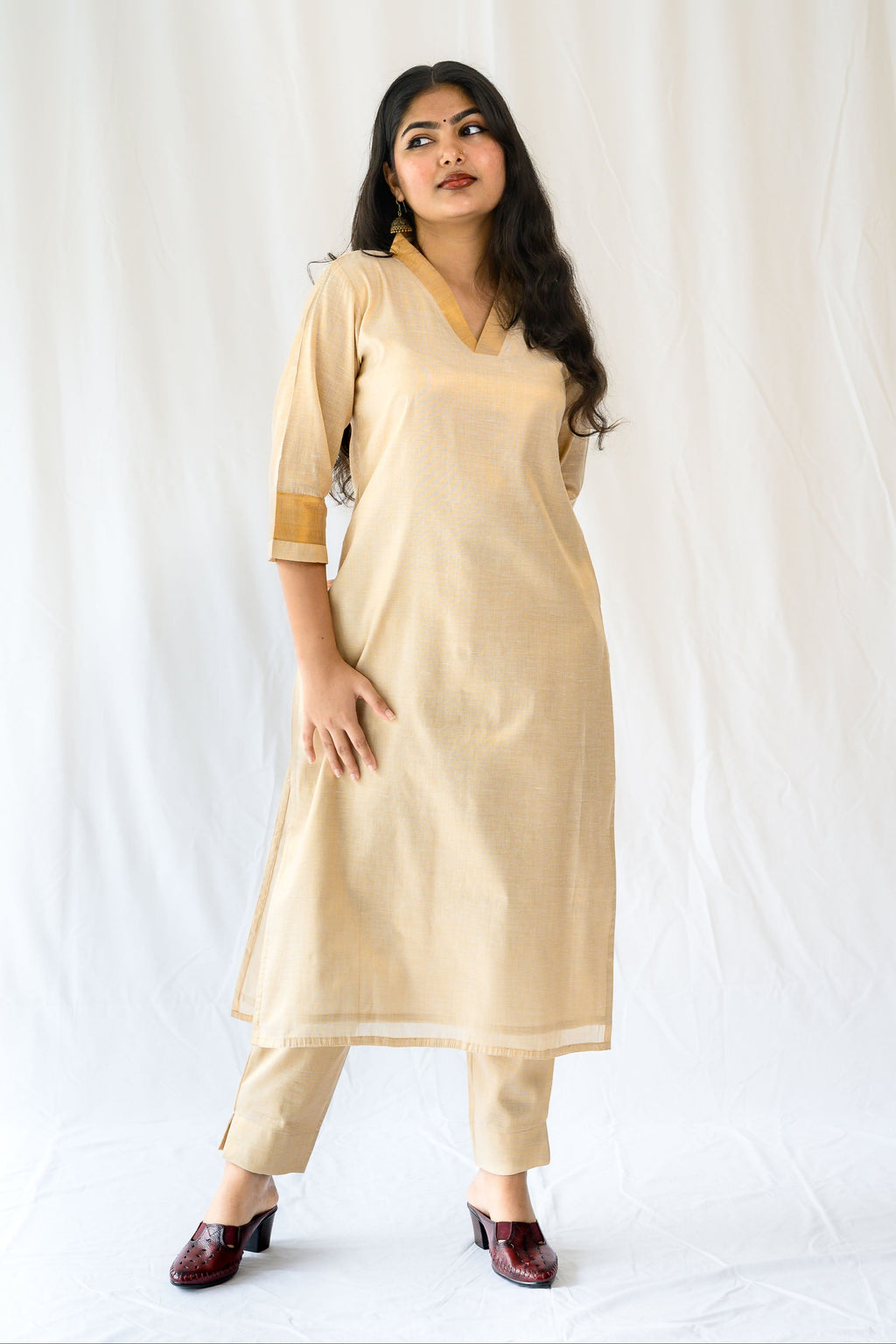 Kasavu Elegance Antique Gold Tissue Kurta