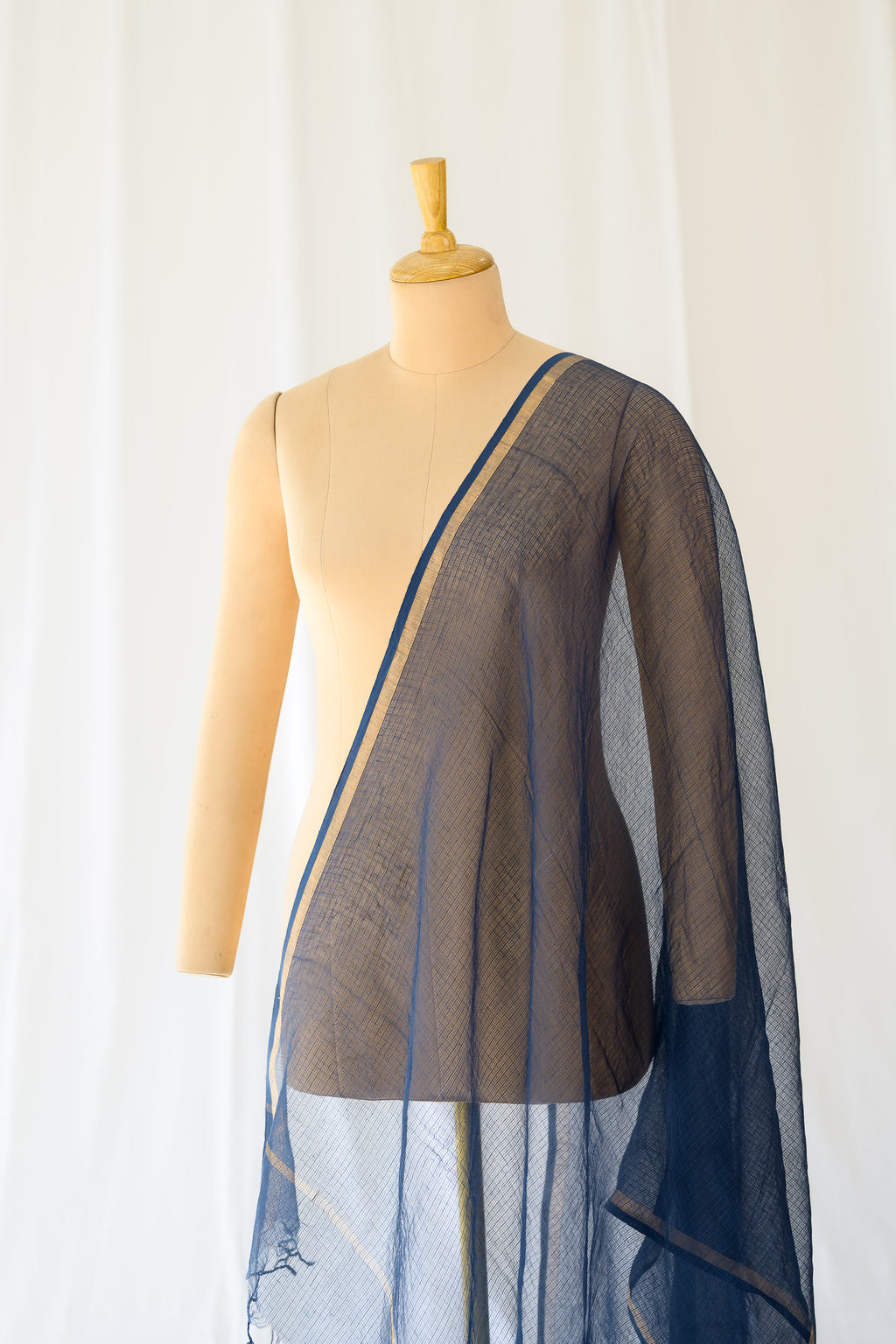 Navy Blue Plain Kota Doria Dupatta