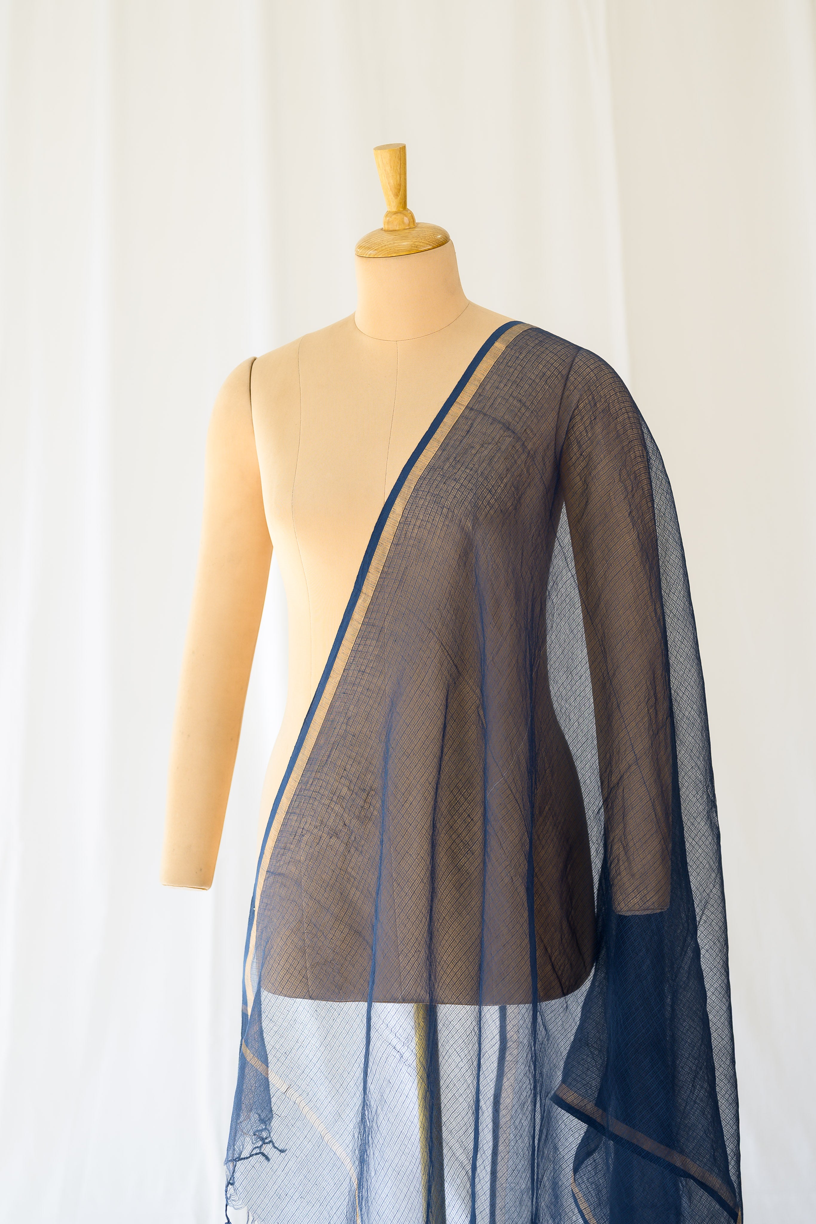 Navy Blue Plain Kota Doria Dupatta