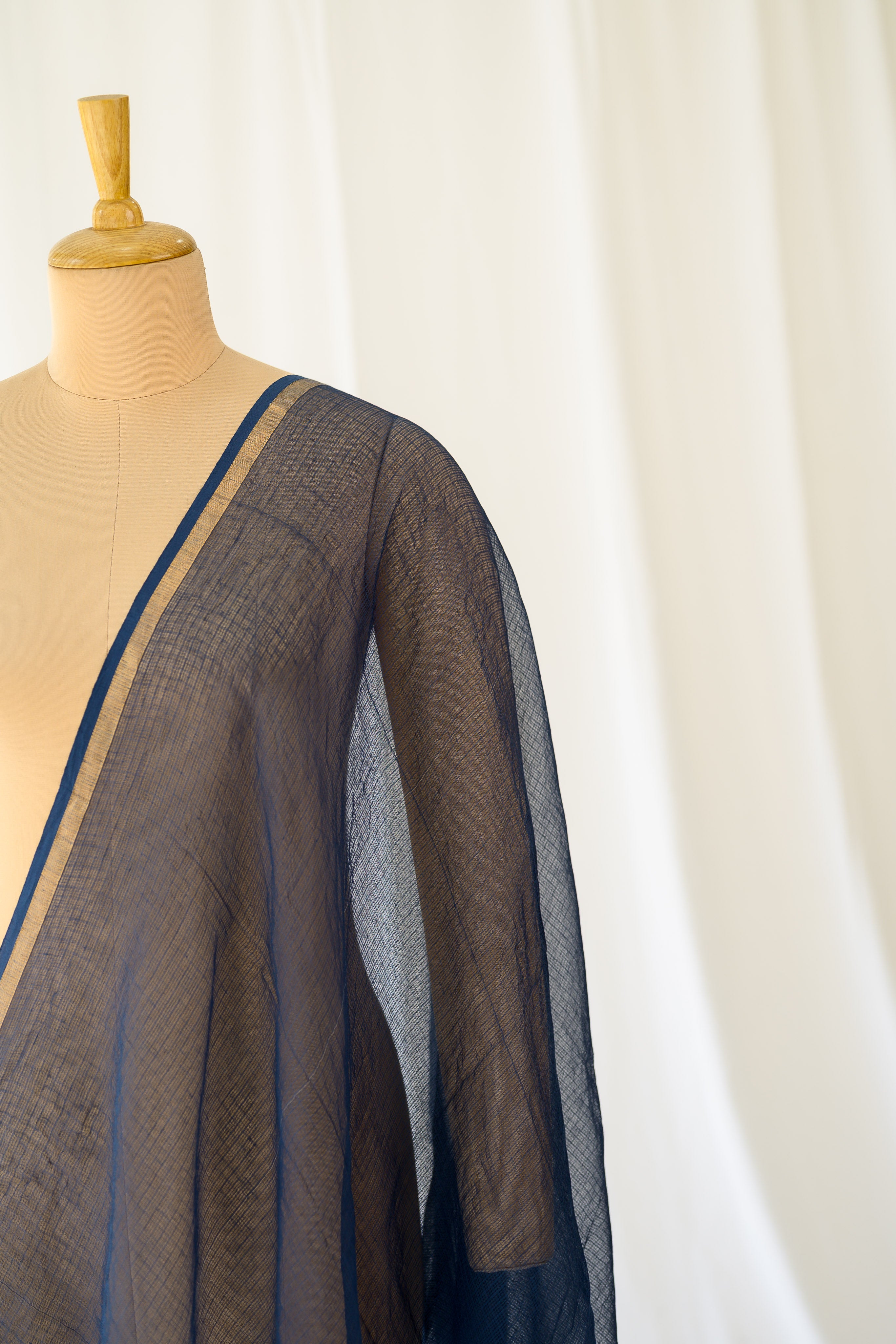 Navy Blue Plain Kota Doria Dupatta