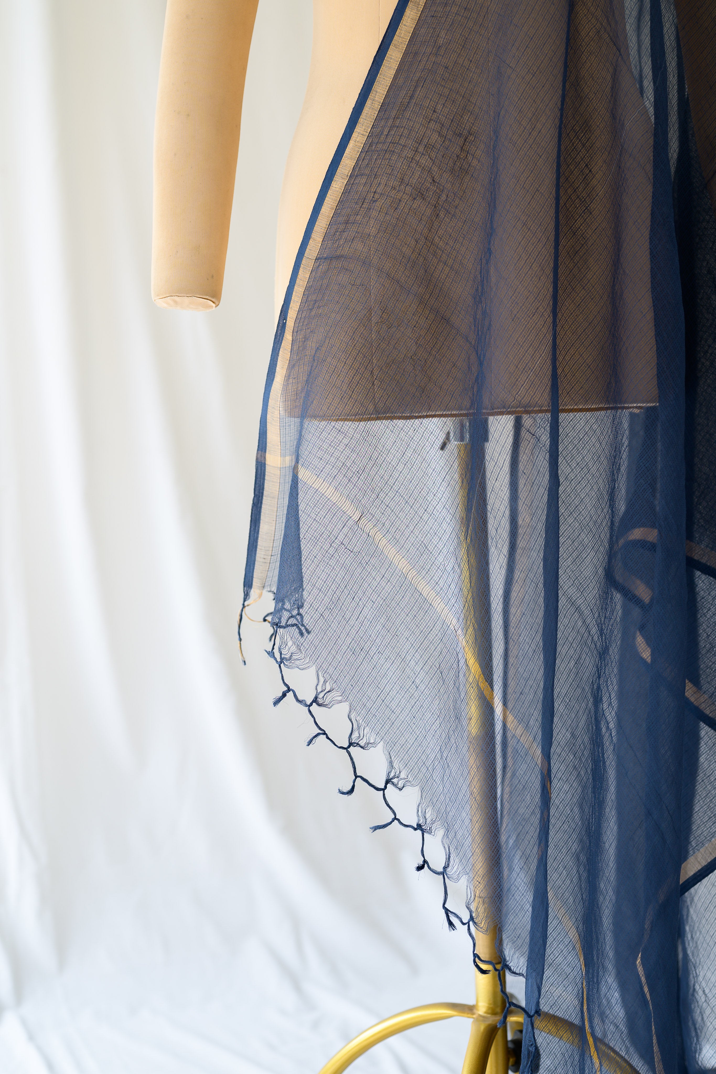 Navy Blue Plain Kota Doria Dupatta