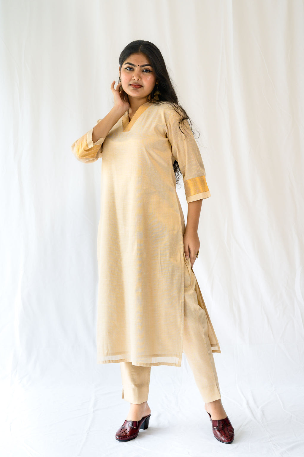 Kasavu Elegance Antique Gold Tissue Kurta