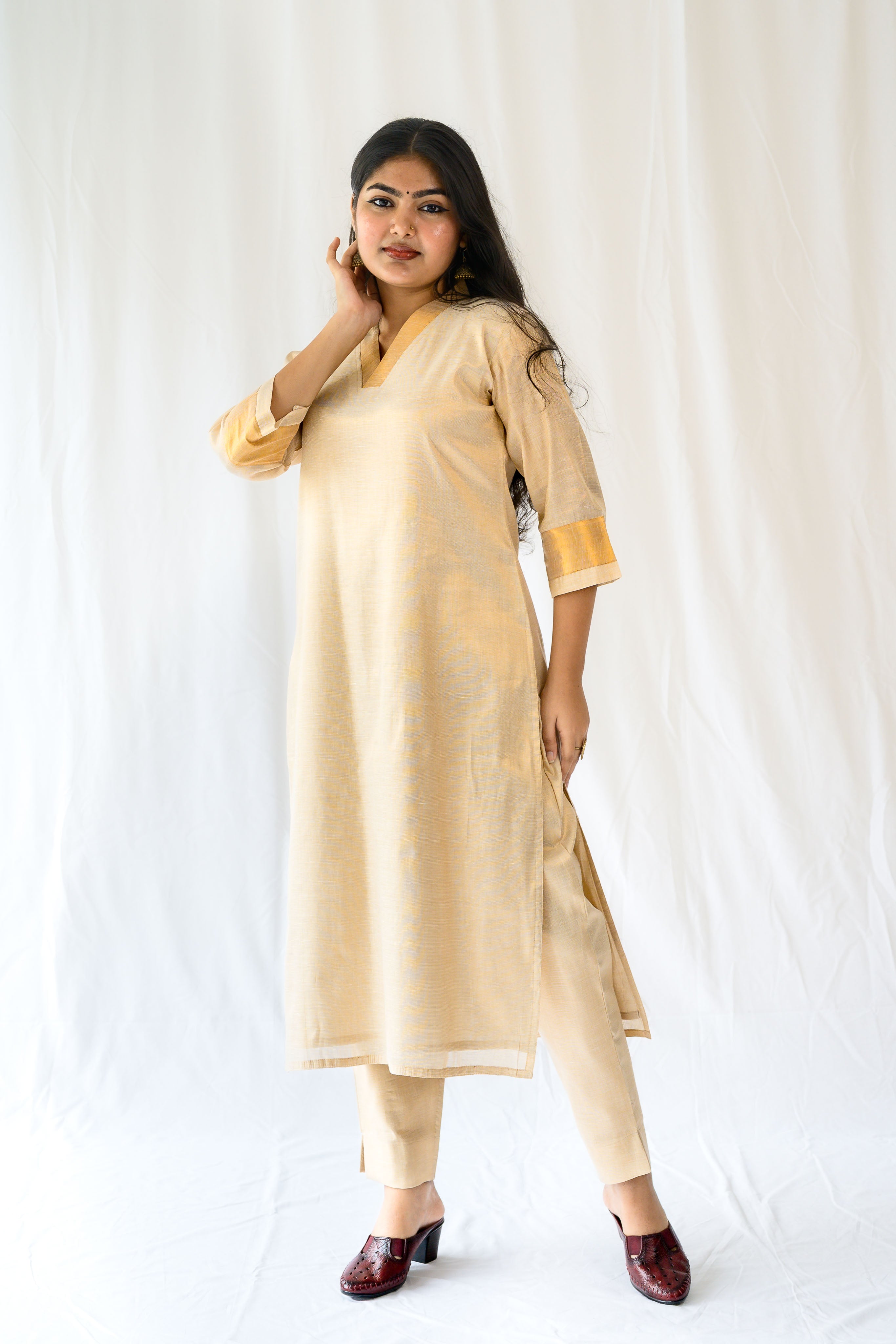 Kasavu Elegance Antique Gold Tissue Kurta