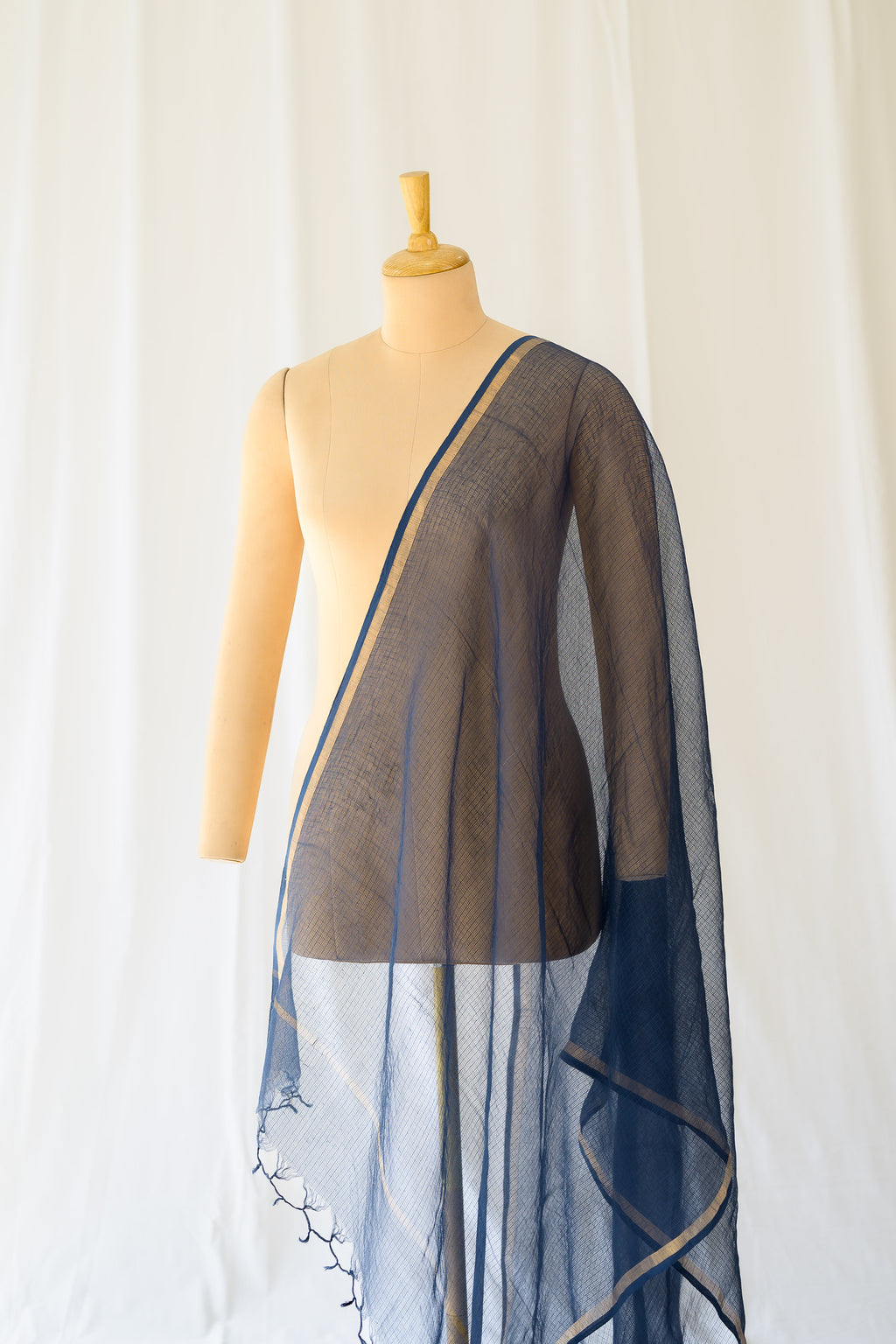 Navy Blue Plain Kota Doria Dupatta