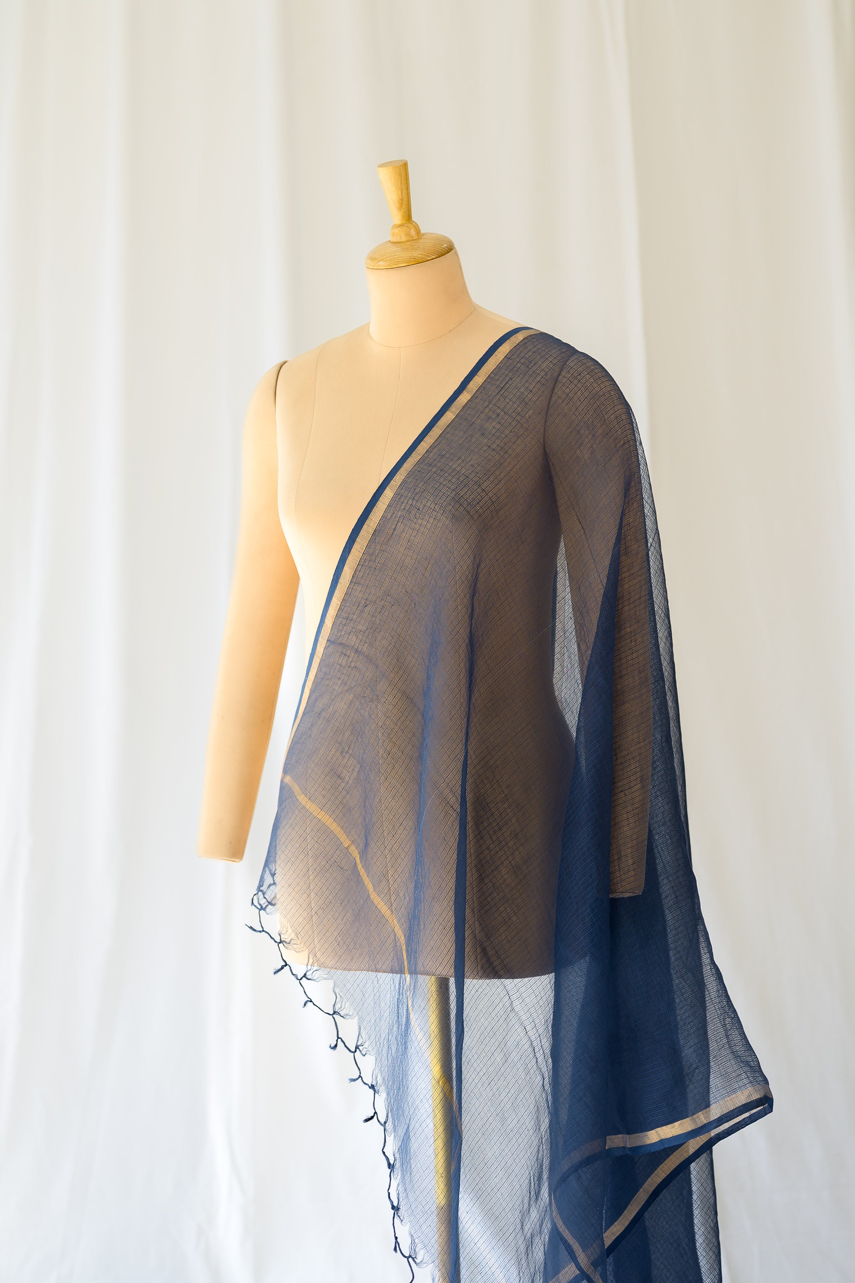 Navy Blue Plain Kota Doria Dupatta