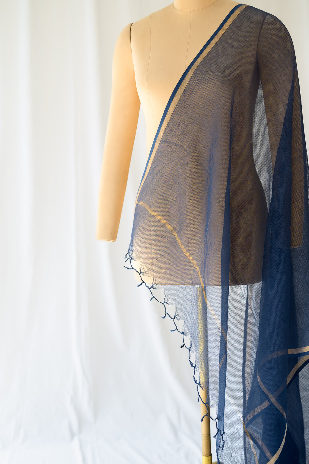 Navy Blue Plain Kota Doria Dupatta