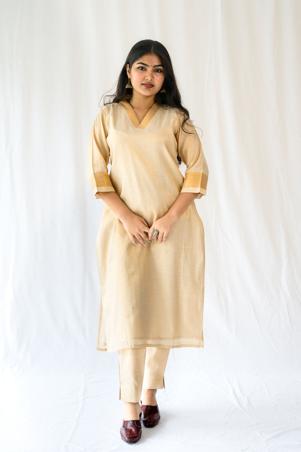 Kasavu Elegance Antique Gold Tissue Kurta