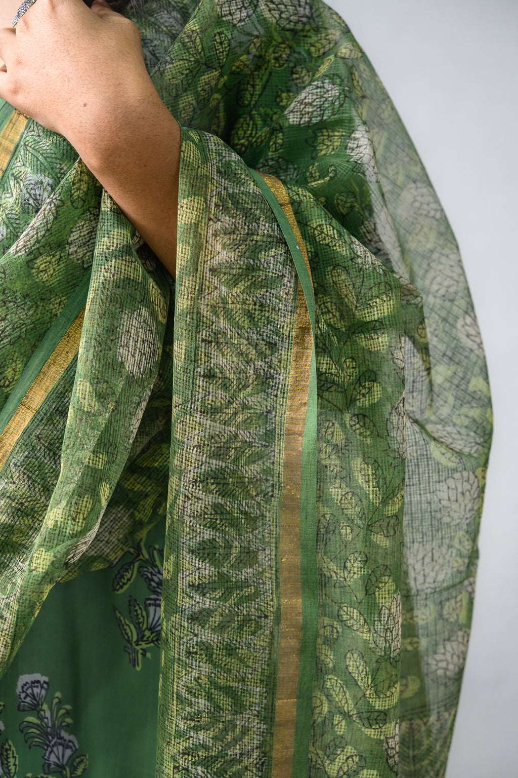 Emerald Green Sanganeri Kota Doria Dupatta
