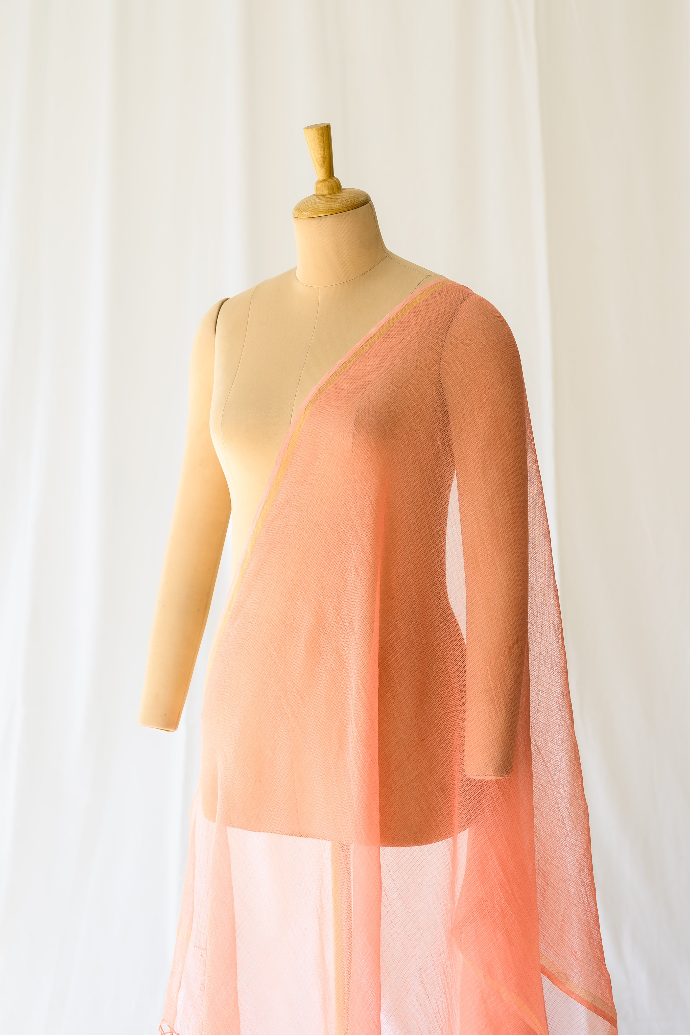 Peach Plain Kota Doria Dupatta