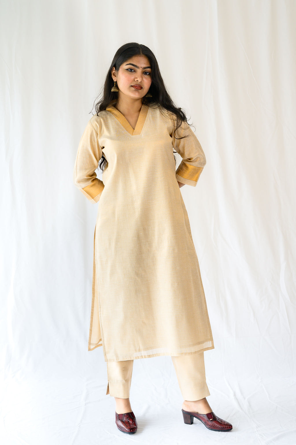 Kasavu Elegance Antique Gold Tissue Kurta