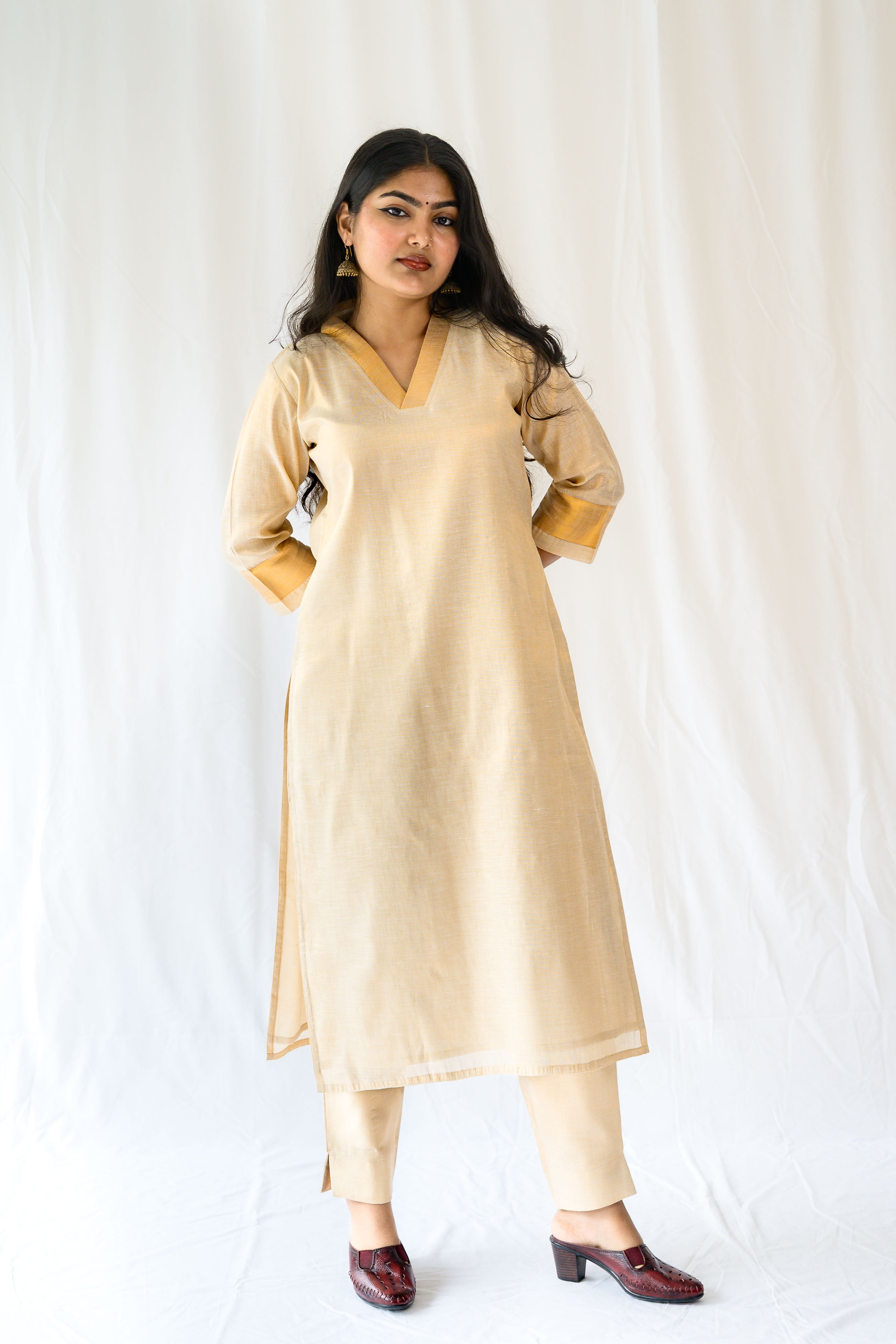 Kasavu Elegance Antique Gold Tissue Kurta