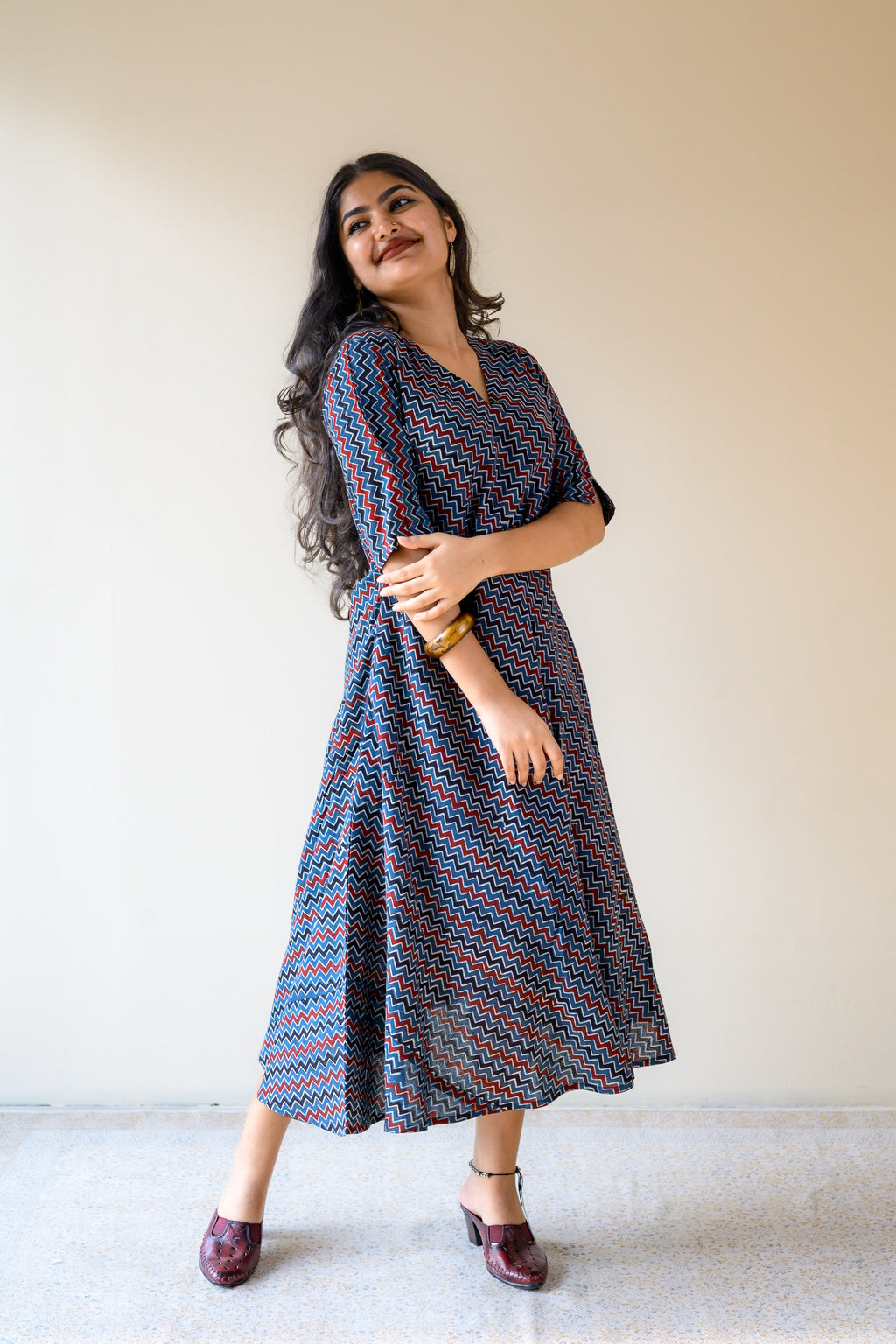 Nilara Ajrakh Stripes Dress