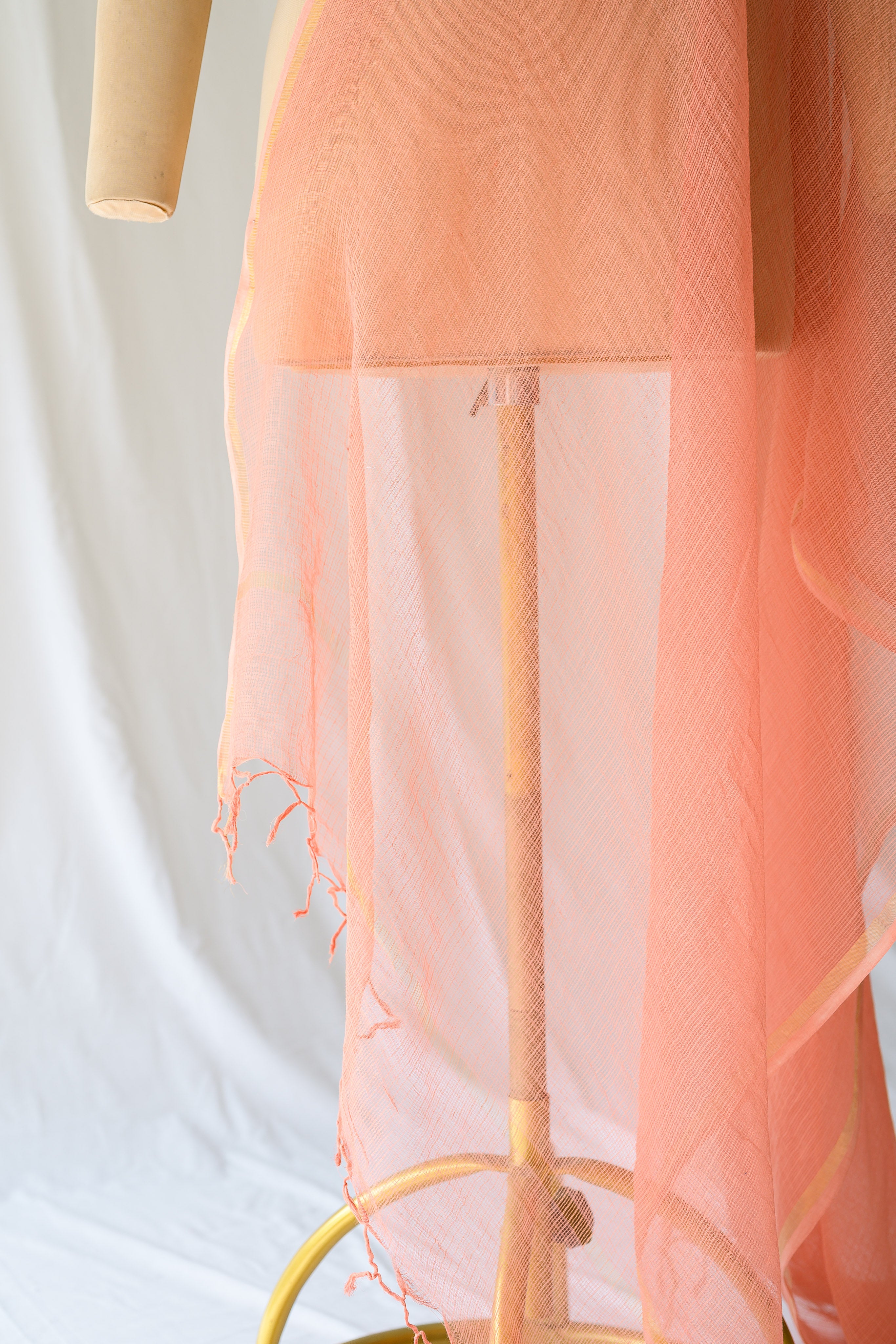 Peach Plain Kota Doria Dupatta