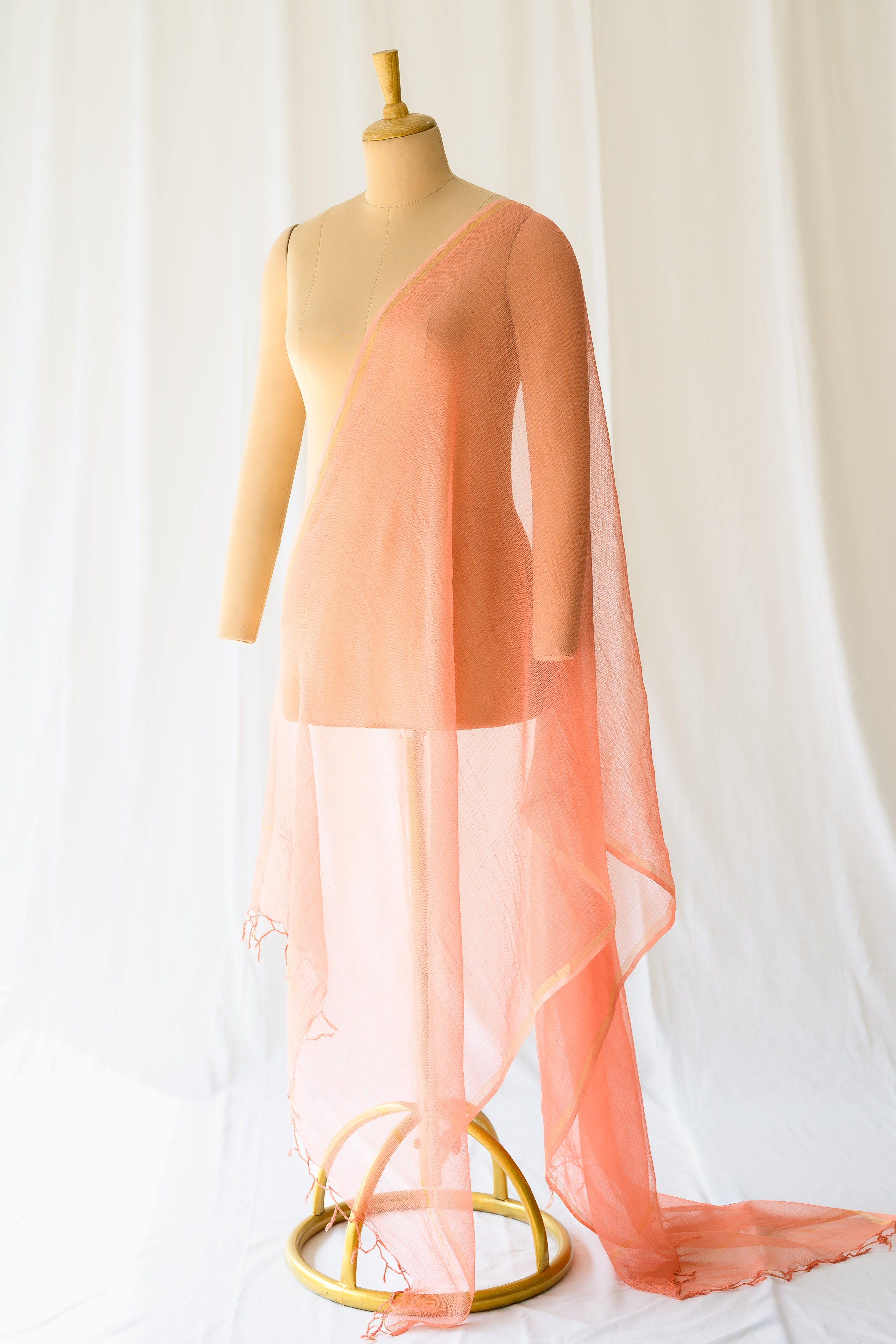 Peach Plain Kota Doria Dupatta