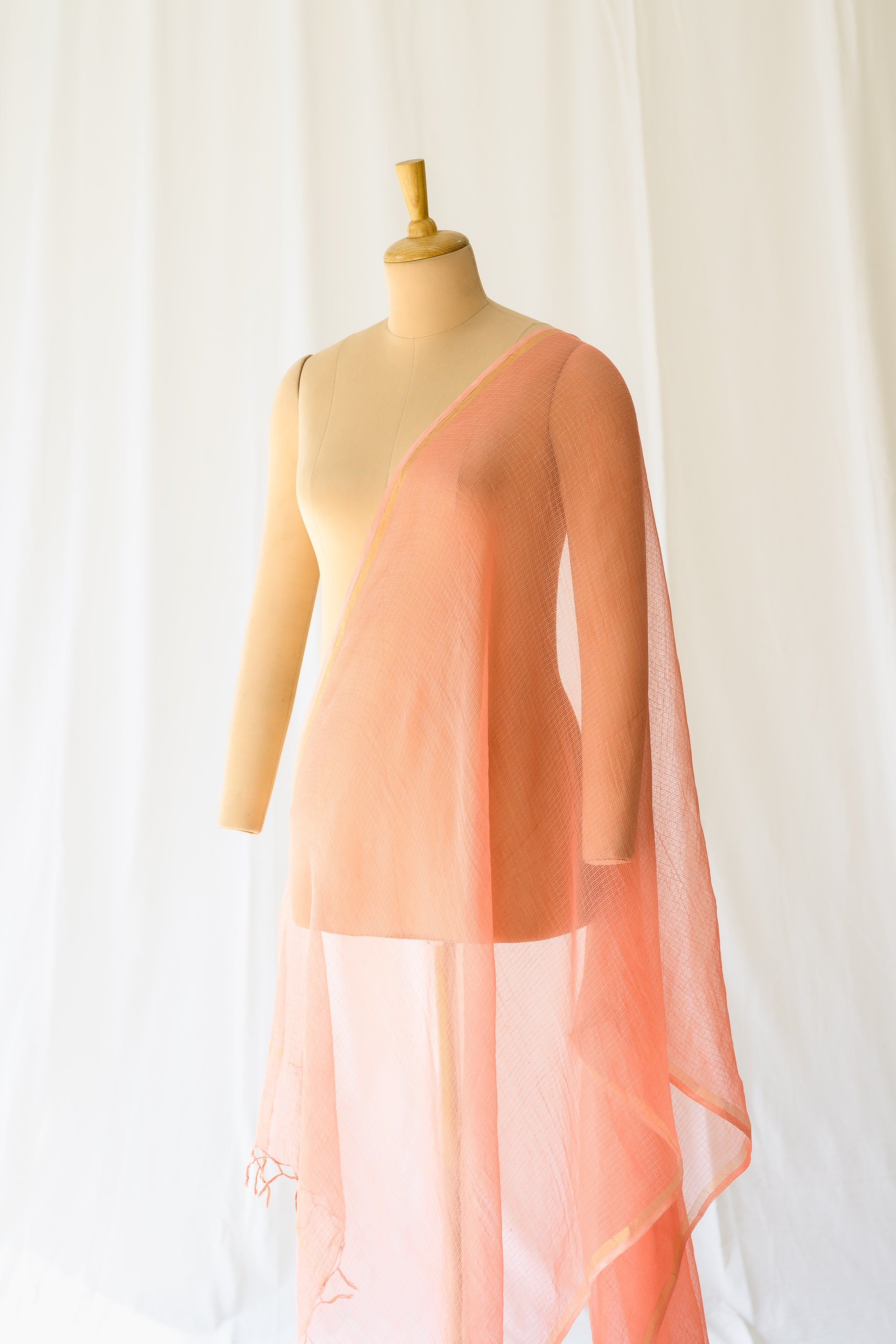 Peach Plain Kota Doria Dupatta