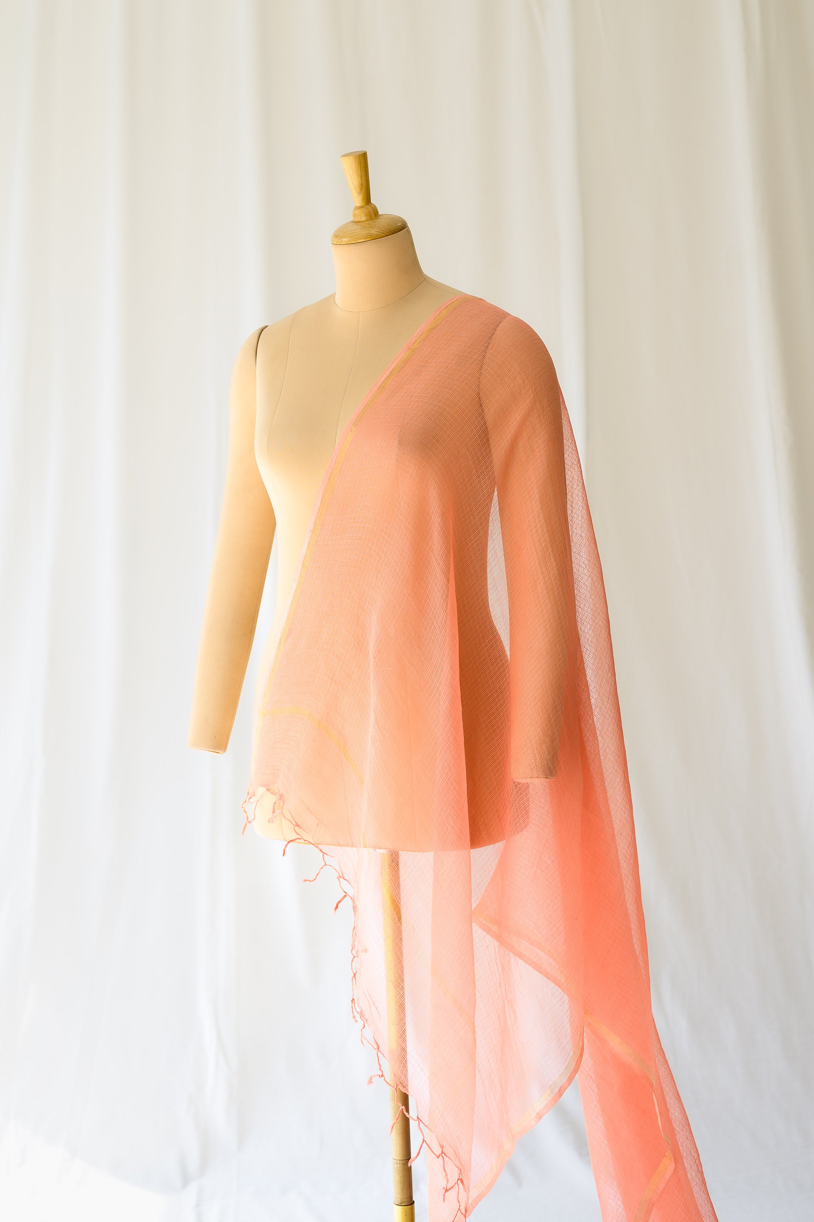 Peach Plain Kota Doria Dupatta