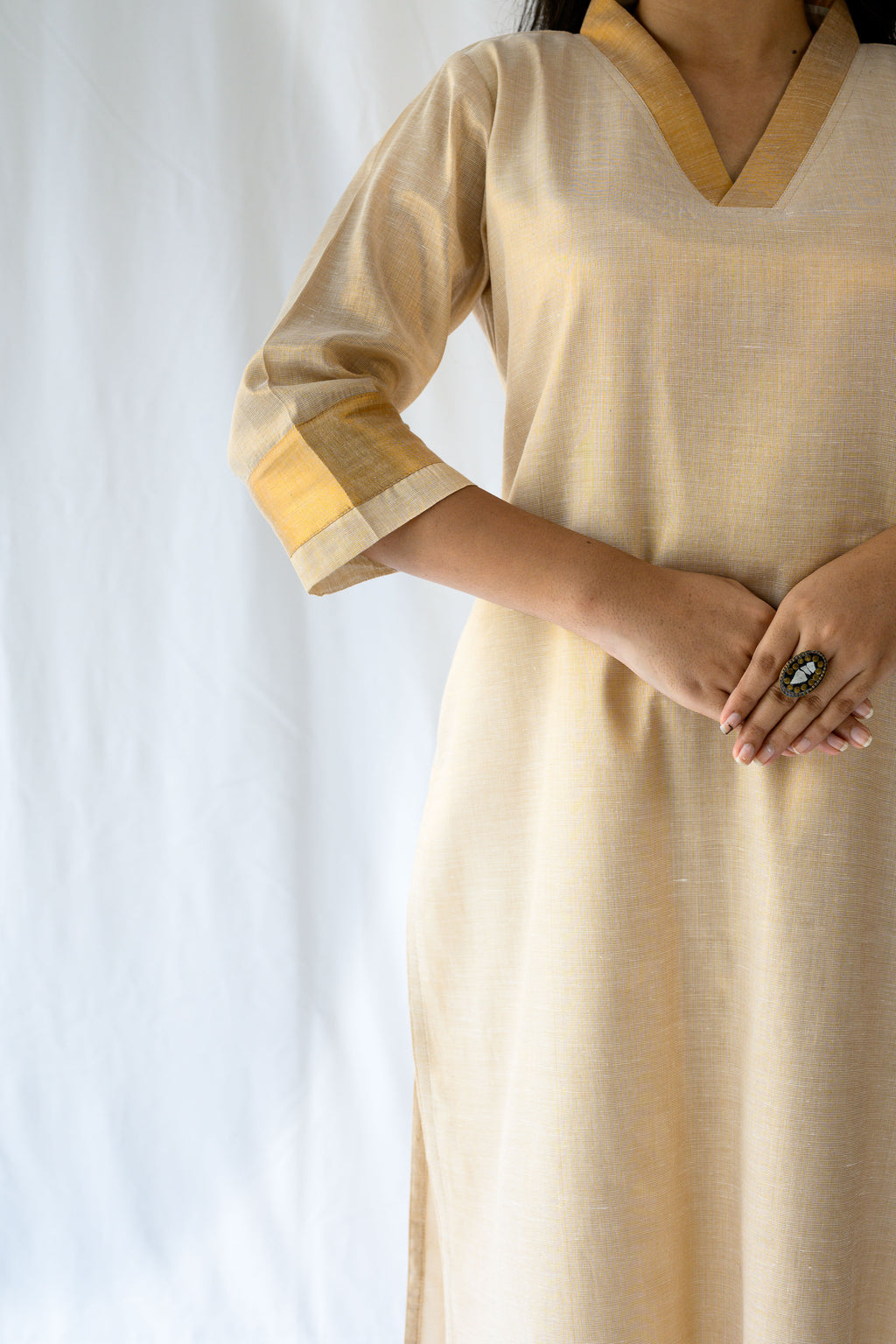 Kasavu Elegance Antique Gold Tissue Kurta